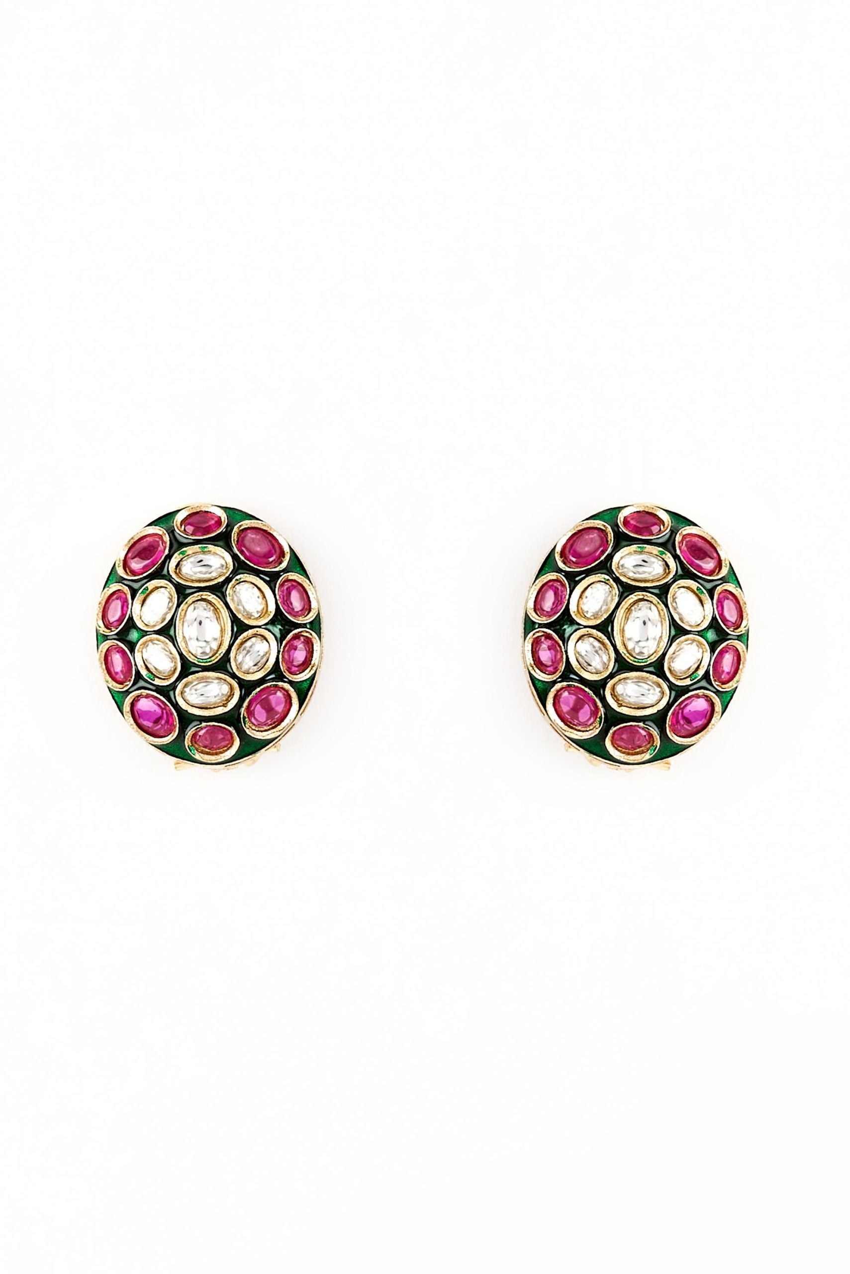 vivinia BY VIDHI MEHRA Burgandi Gold Plated Pink & Green Kundan, Polki Womens Pair of Studs Earrings (Freesize)