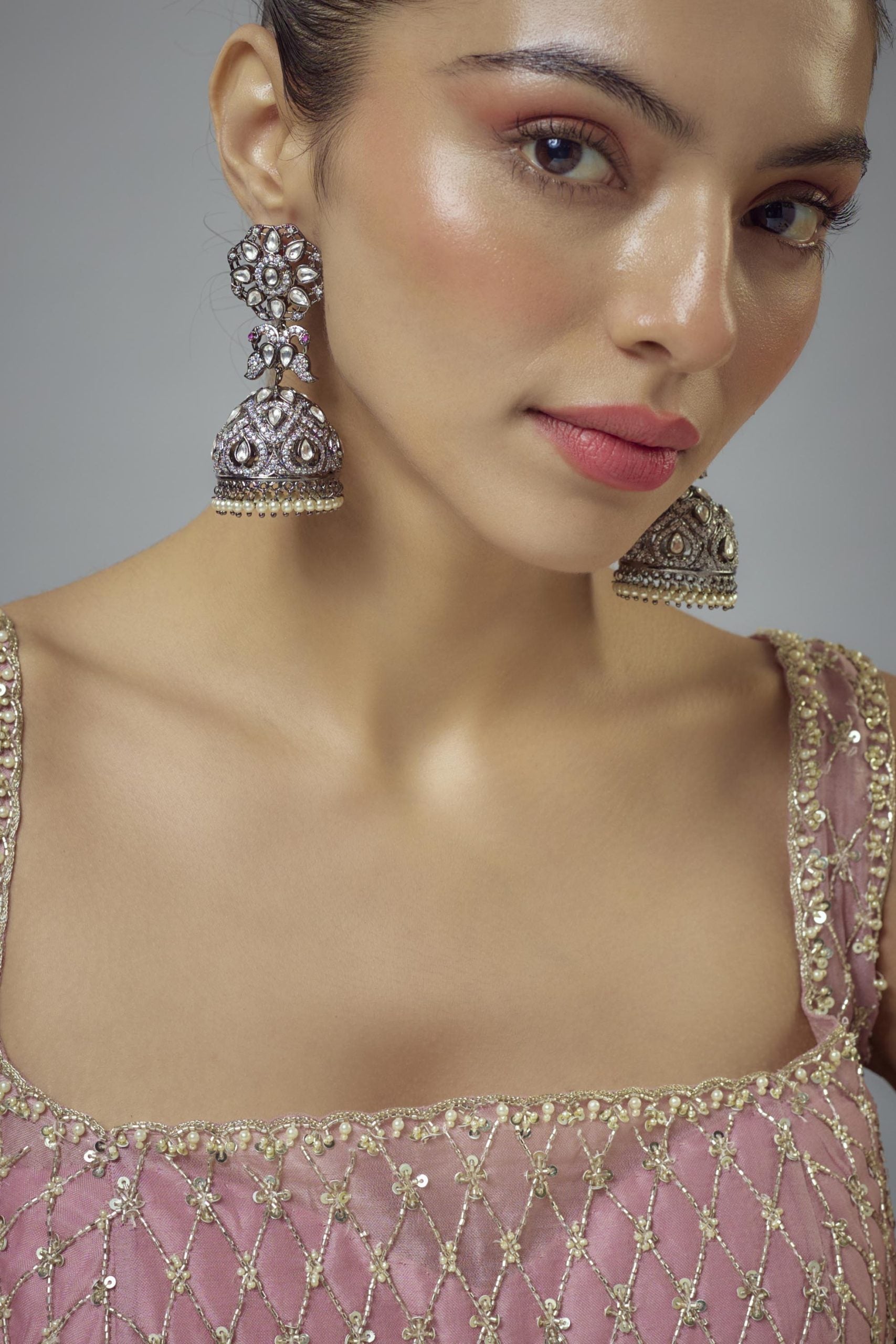 vivinia BY VIDHI MEHRA Florence Silver Plated Zircon Womens Pair of Jhumkas Earrings (Freesize)