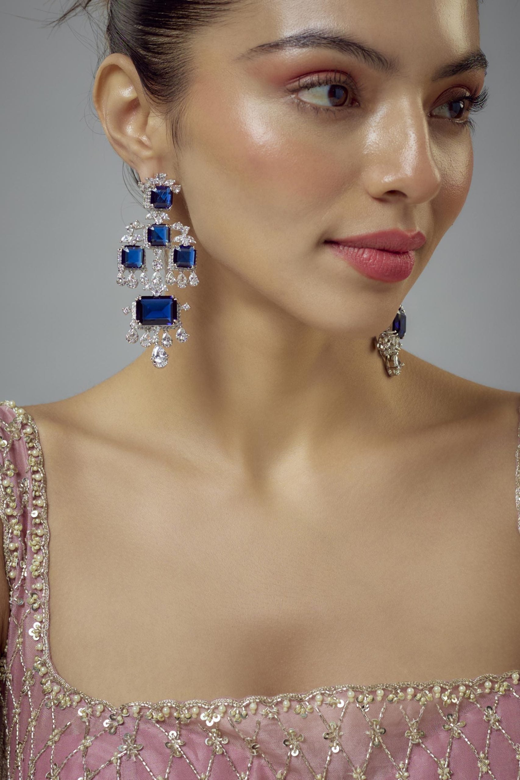 vivinia BY VIDHI MEHRA Zia Silver Plated Blue Zircon Womens Pair of Danglers Earrings (Freesize)