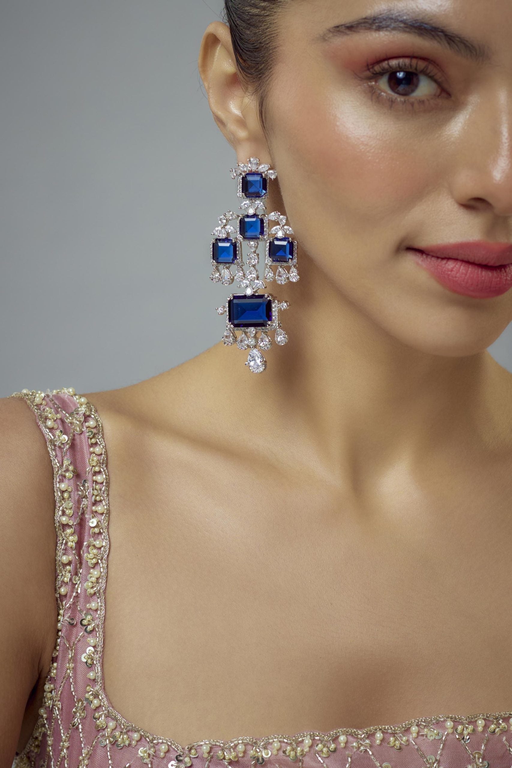 vivinia BY VIDHI MEHRA Zia Silver Plated Blue Zircon Womens Pair of Danglers Earrings (Freesize)