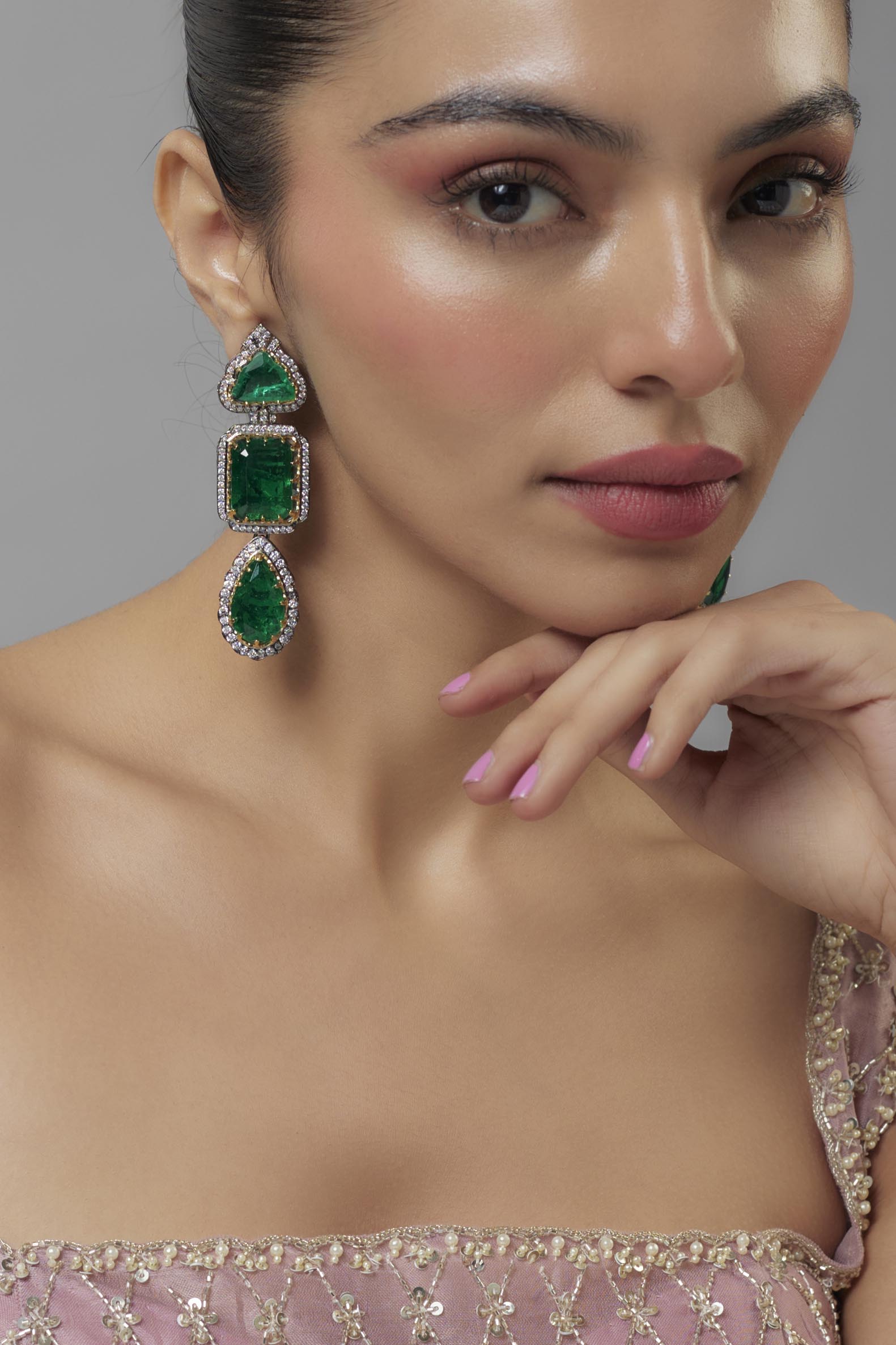 vivinia BY VIDHI MEHRA Florence Silver Plated Green Zircon Womens Pair of Danglers Earrings (Freesize)