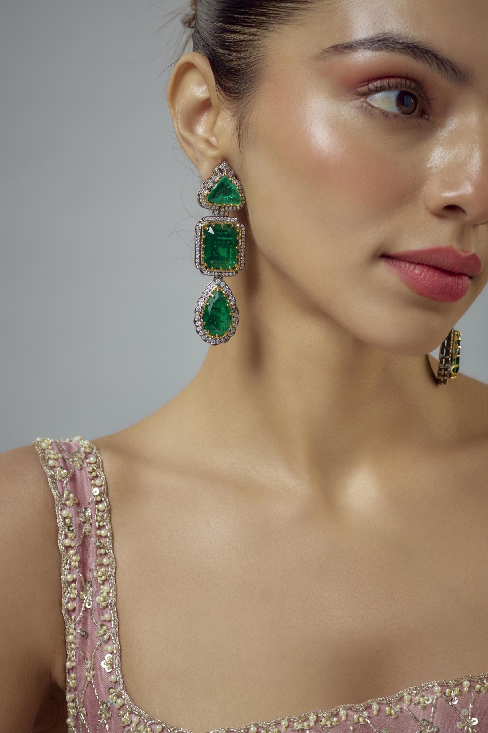 vivinia BY VIDHI MEHRA Florence Silver Plated Green Zircon Womens Pair of Danglers Earrings (Freesize)