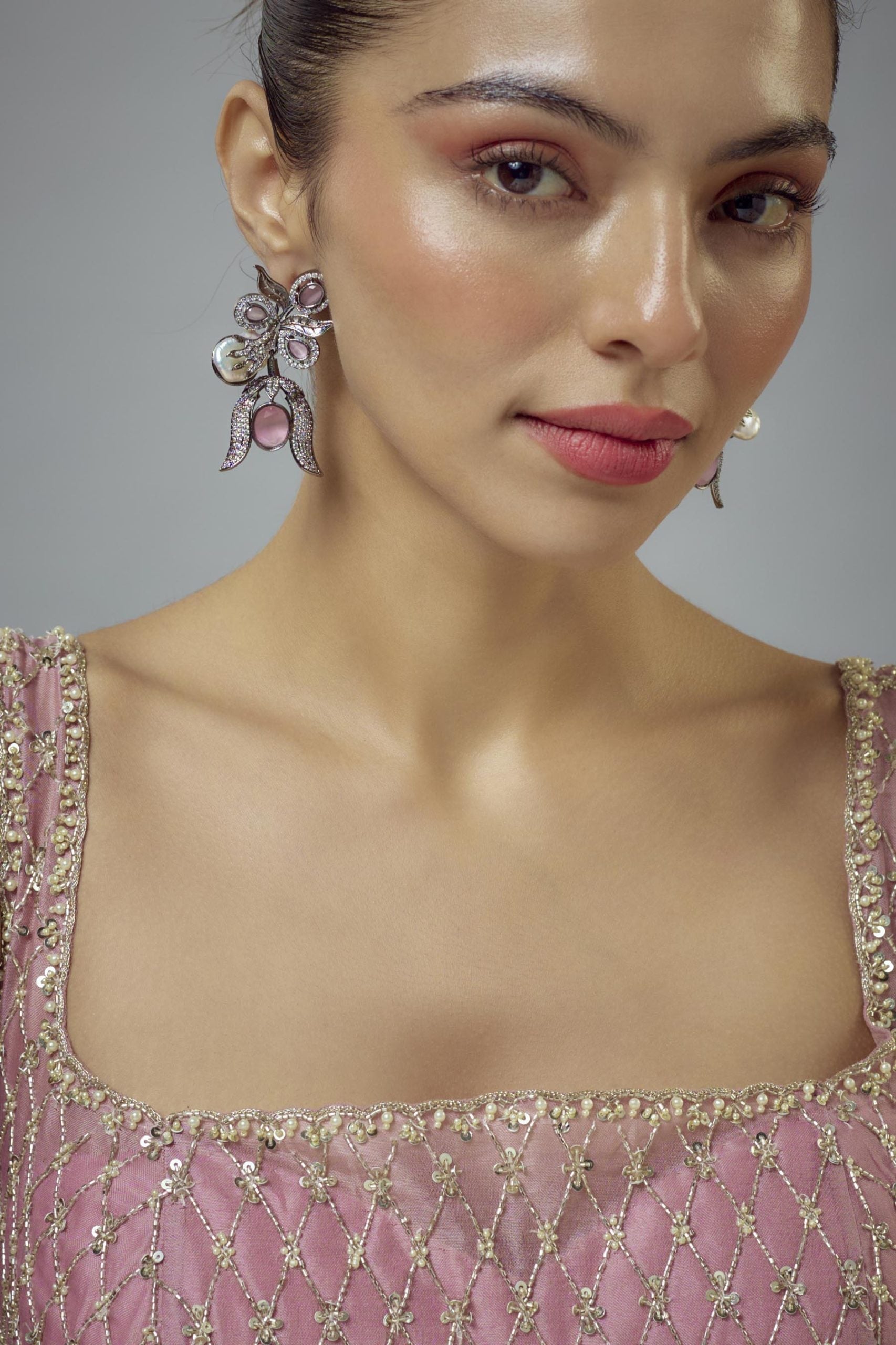 vivinia BY VIDHI MEHRA Zia Silver Plated Pink Kundan, Polki Womens Pair of Danglers Earrings (Freesize)