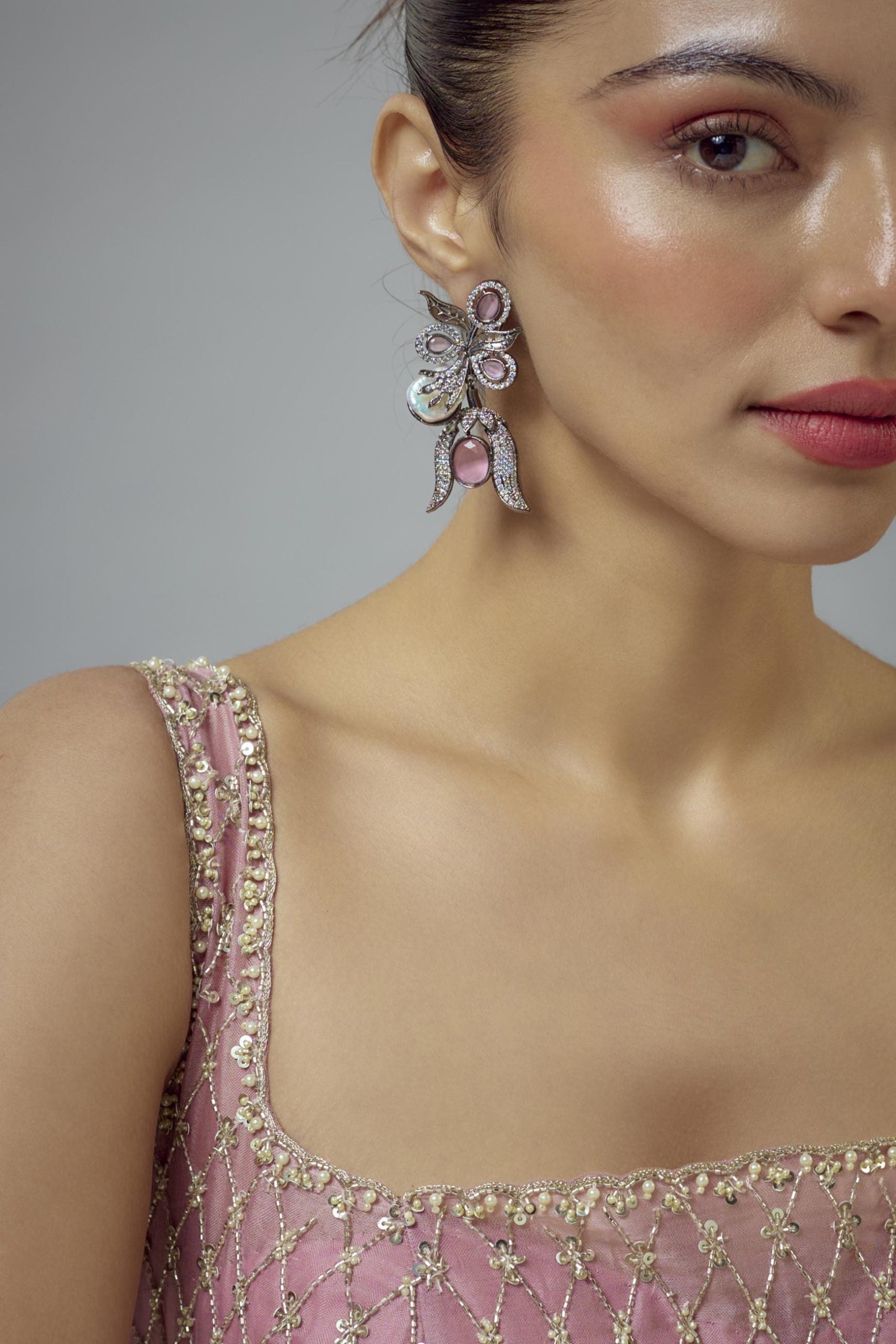 vivinia BY VIDHI MEHRA Zia Silver Plated Pink Kundan, Polki Womens Pair of Danglers Earrings (Freesize)