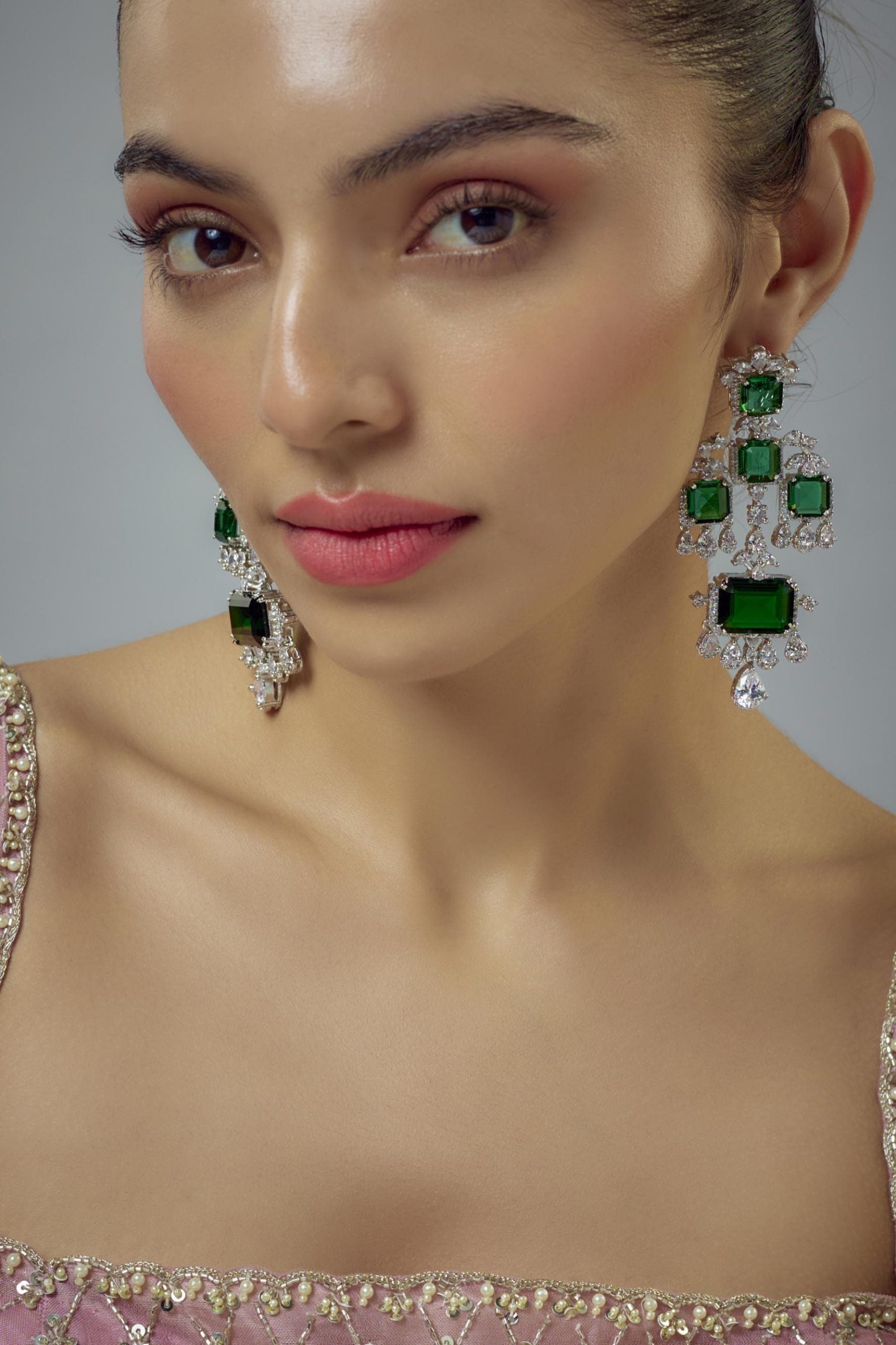 vivinia BY VIDHI MEHRA Zia Silver Plated Green Zircon Womens Pair of Danglers Earrings (Freesize)