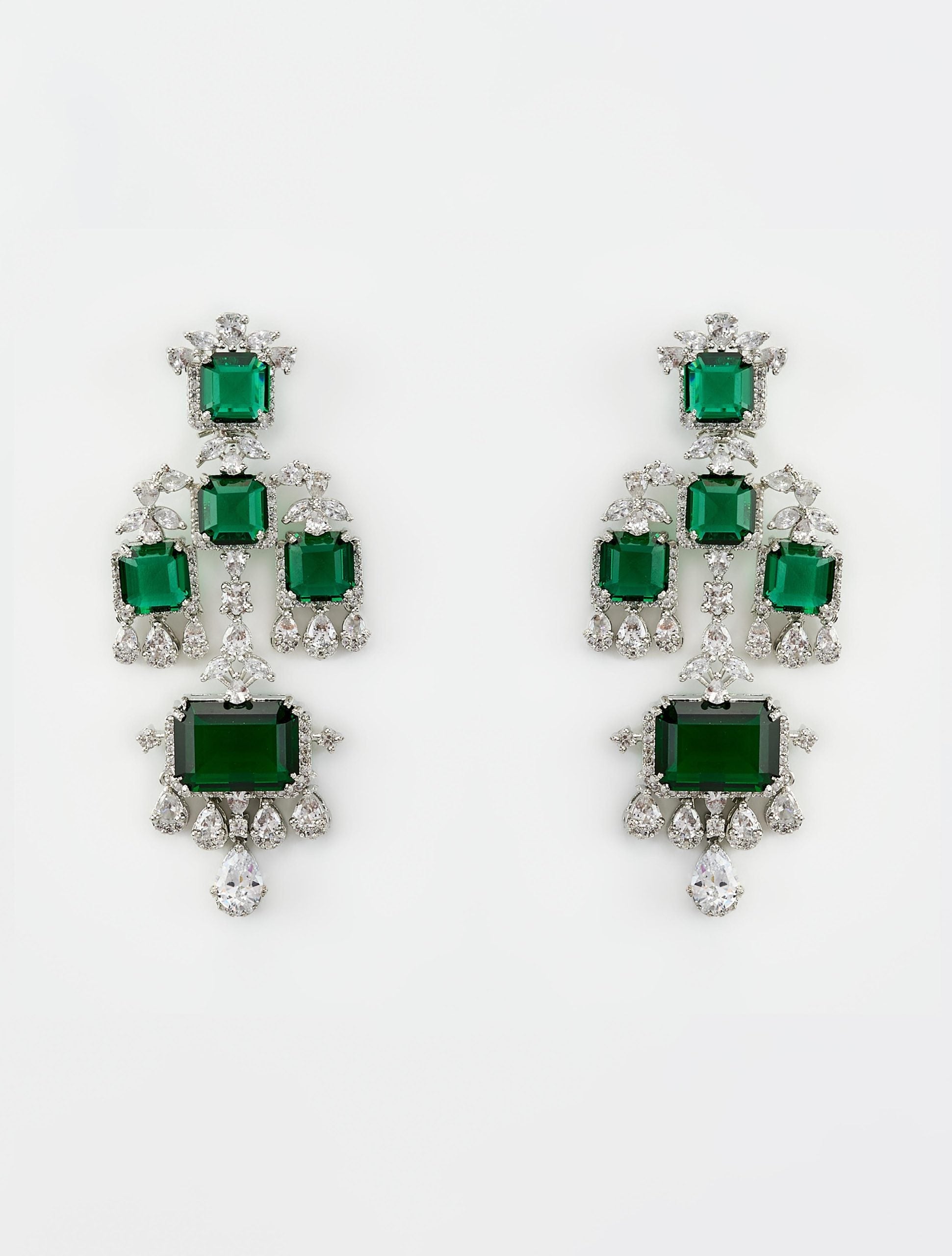 vivinia BY VIDHI MEHRA Zia Silver Plated Green Zircon Womens Pair of Danglers Earrings (Freesize)