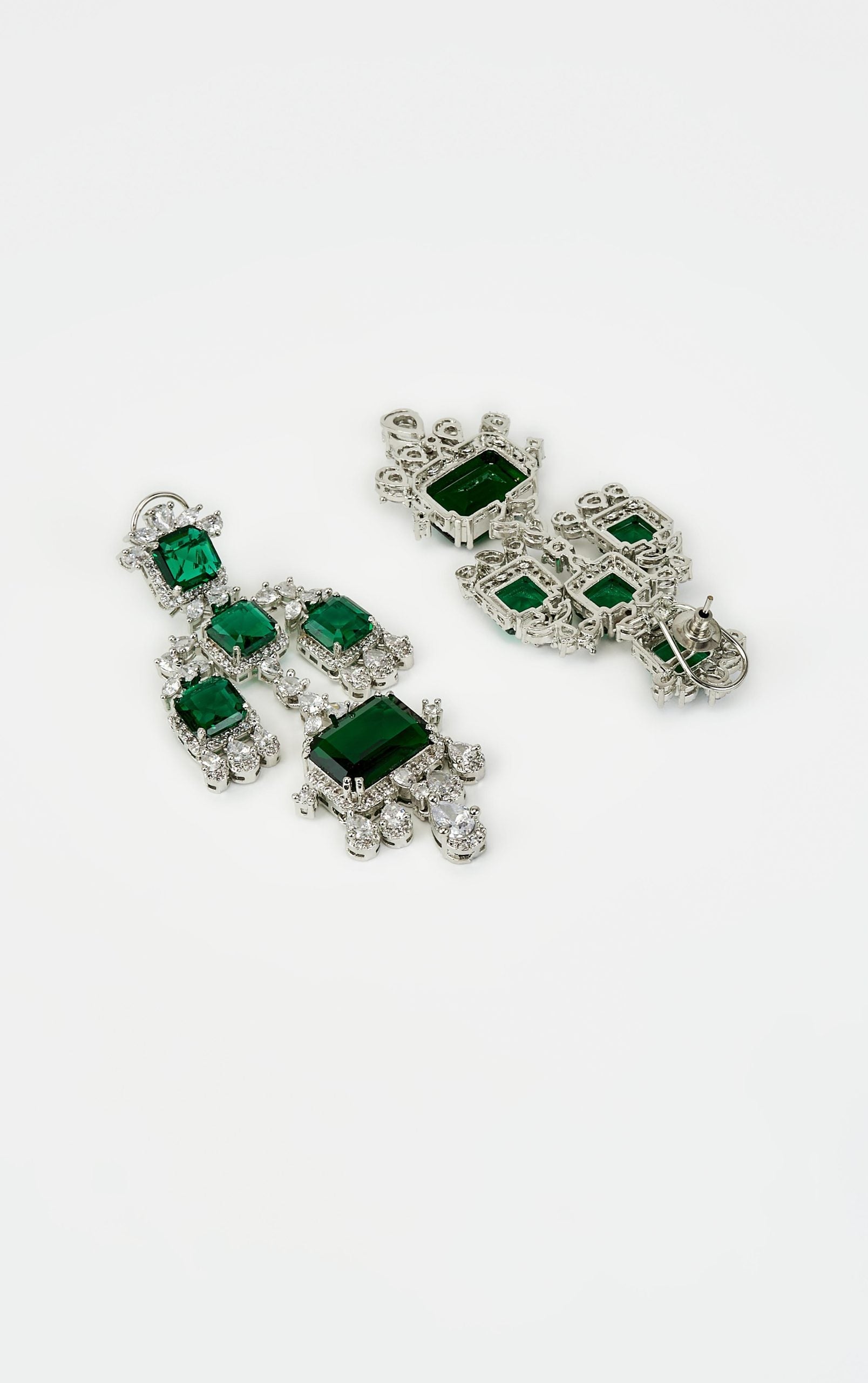 vivinia BY VIDHI MEHRA Zia Silver Plated Green Zircon Womens Pair of Danglers Earrings (Freesize)