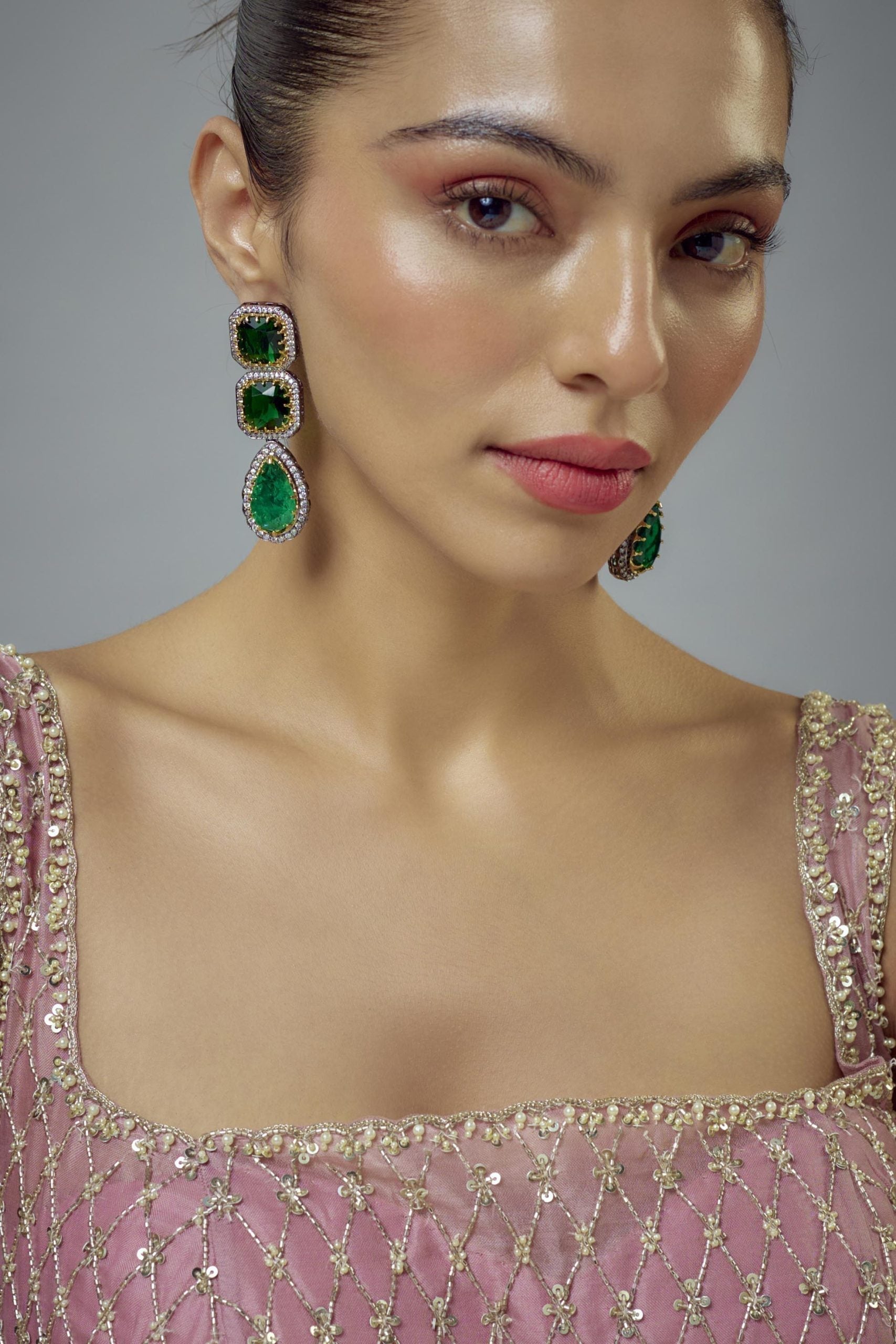 vivinia BY VIDHI MEHRA Florence Silver Plated Green Zircon Womens Pair of Danglers Earrings (Freesize)