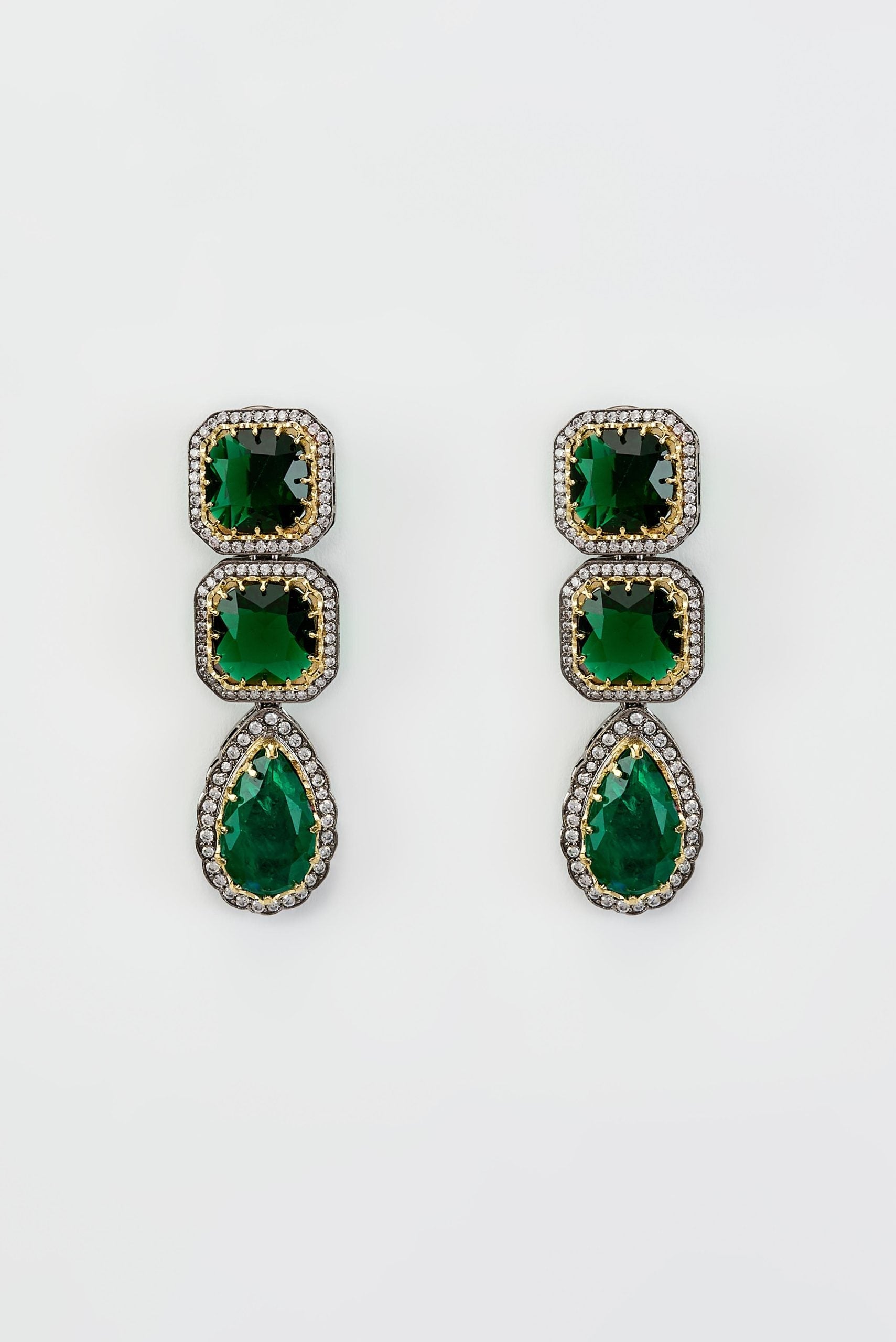 vivinia BY VIDHI MEHRA Florence Silver Plated Green Zircon Womens Pair of Danglers Earrings (Freesize)