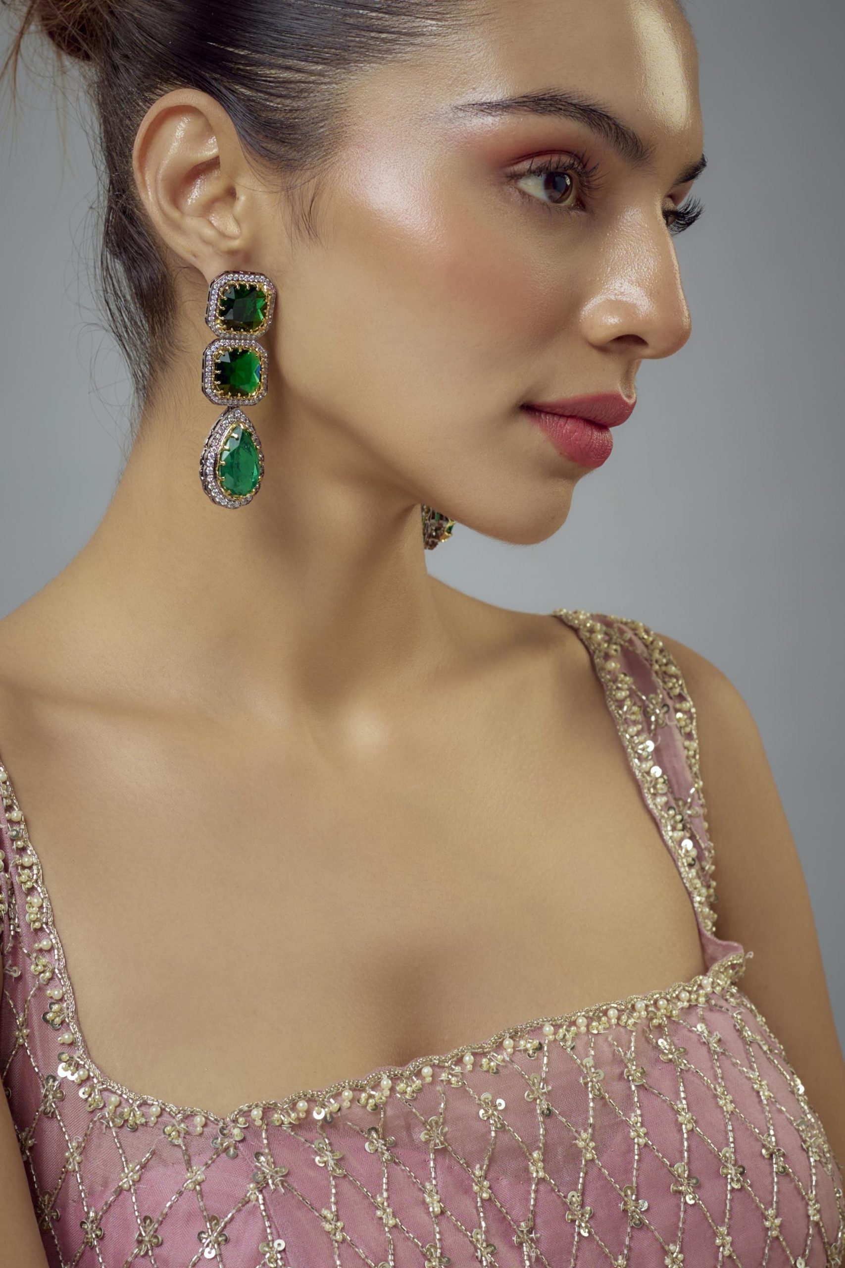 vivinia BY VIDHI MEHRA Florence Silver Plated Green Zircon Womens Pair of Danglers Earrings (Freesize)