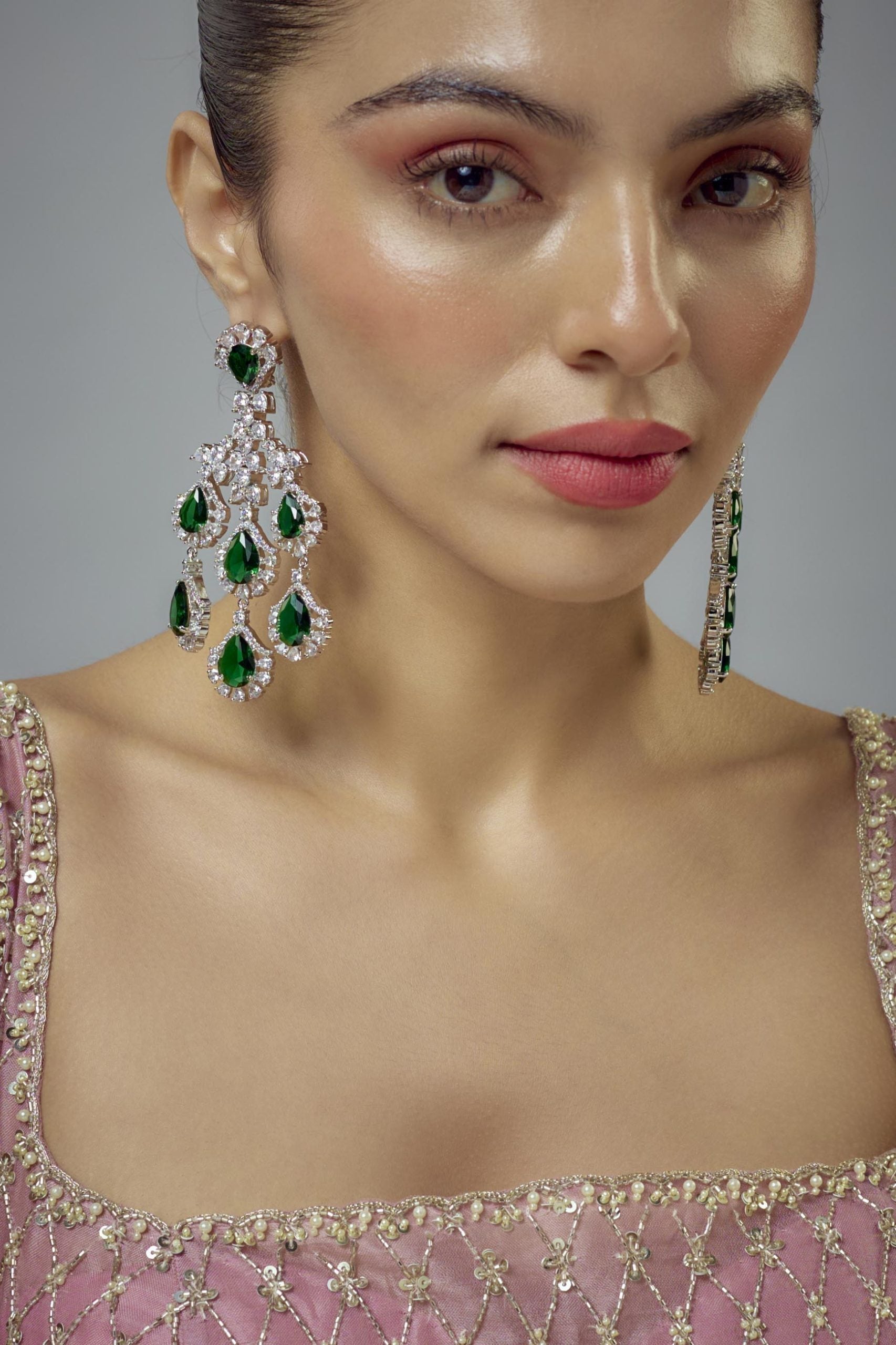 vivinia BY VIDHI MEHRA Zia Silver Plated Green Zircon Womens Pair of Danglers Earrings (Freesize)