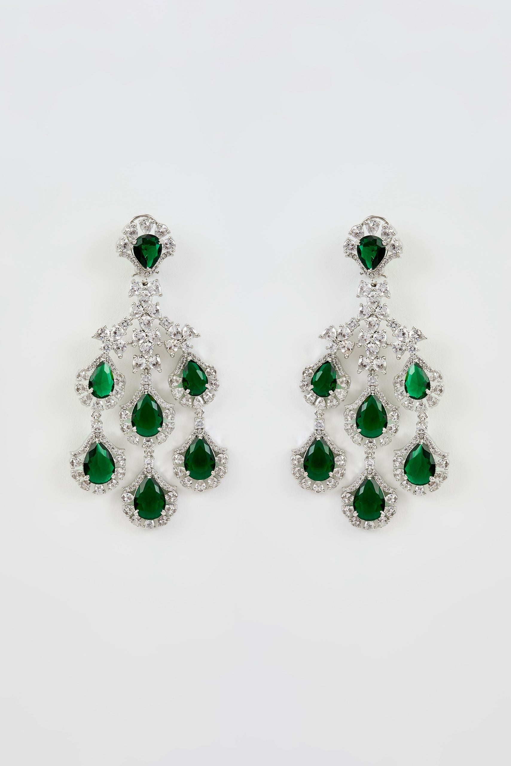 vivinia BY VIDHI MEHRA Zia Silver Plated Green Zircon Womens Pair of Danglers Earrings (Freesize)