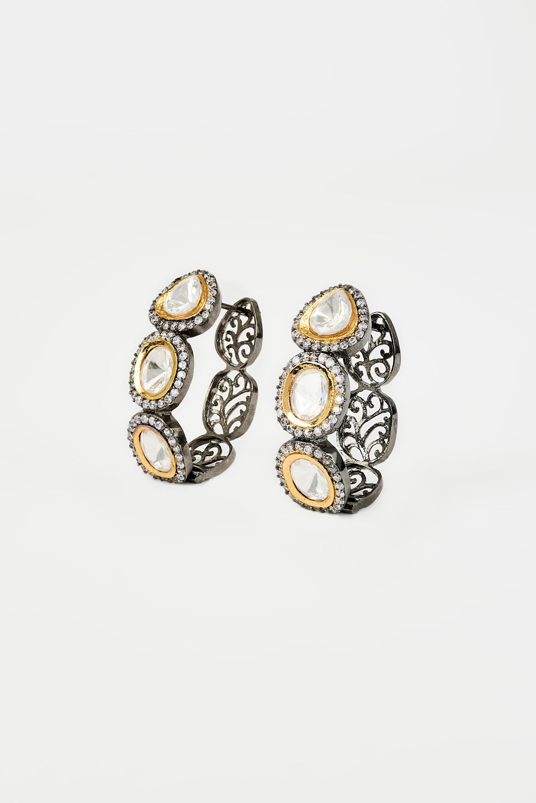 vivinia BY VIDHI MEHRA Florence Silver Plated Gold Zircon Womens Pair of Hoop Earrings (Freesize)