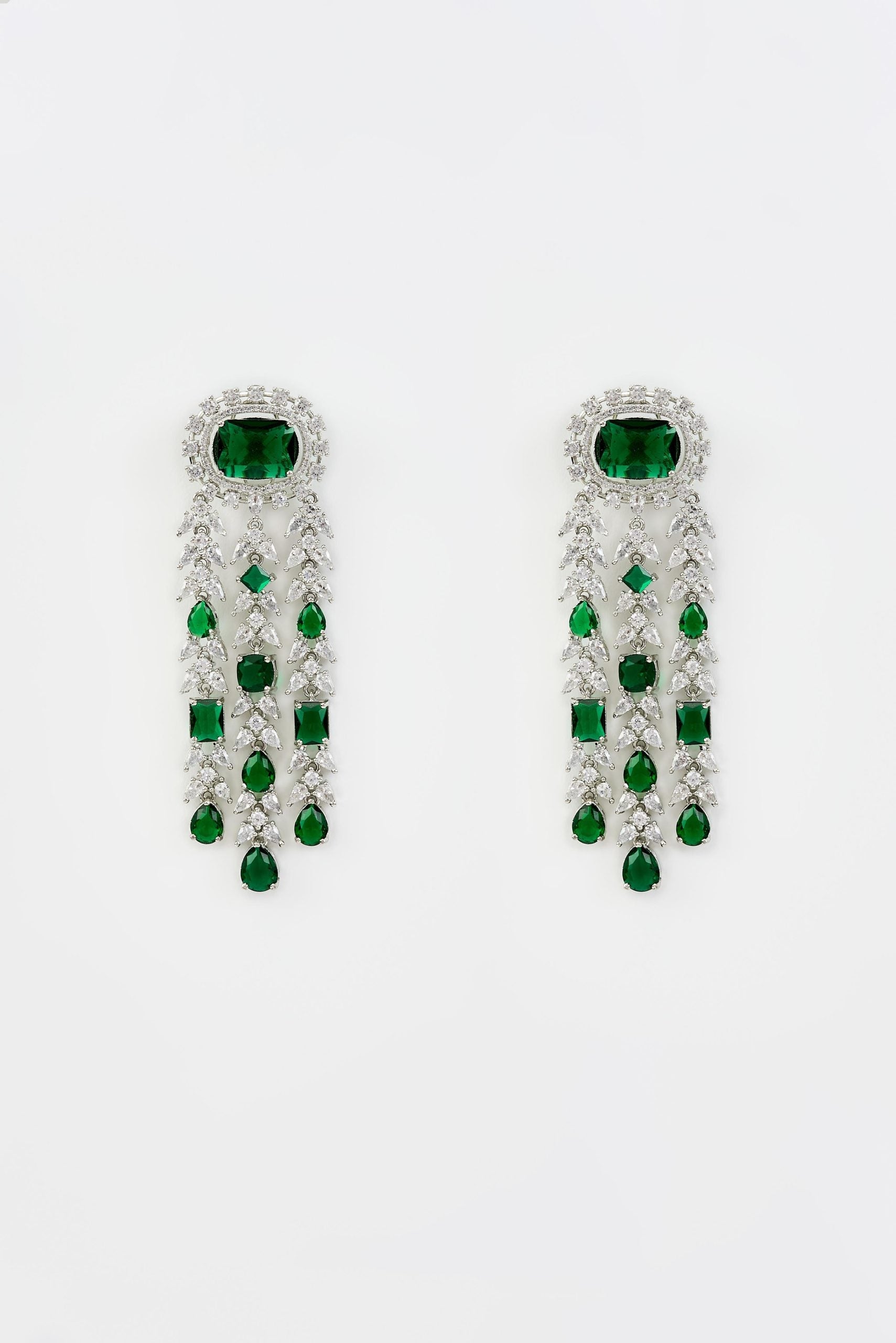 vivinia BY VIDHI MEHRA Zia Silver Plated Green Zircon Womens Pair of Danglers Earrings (Freesize)