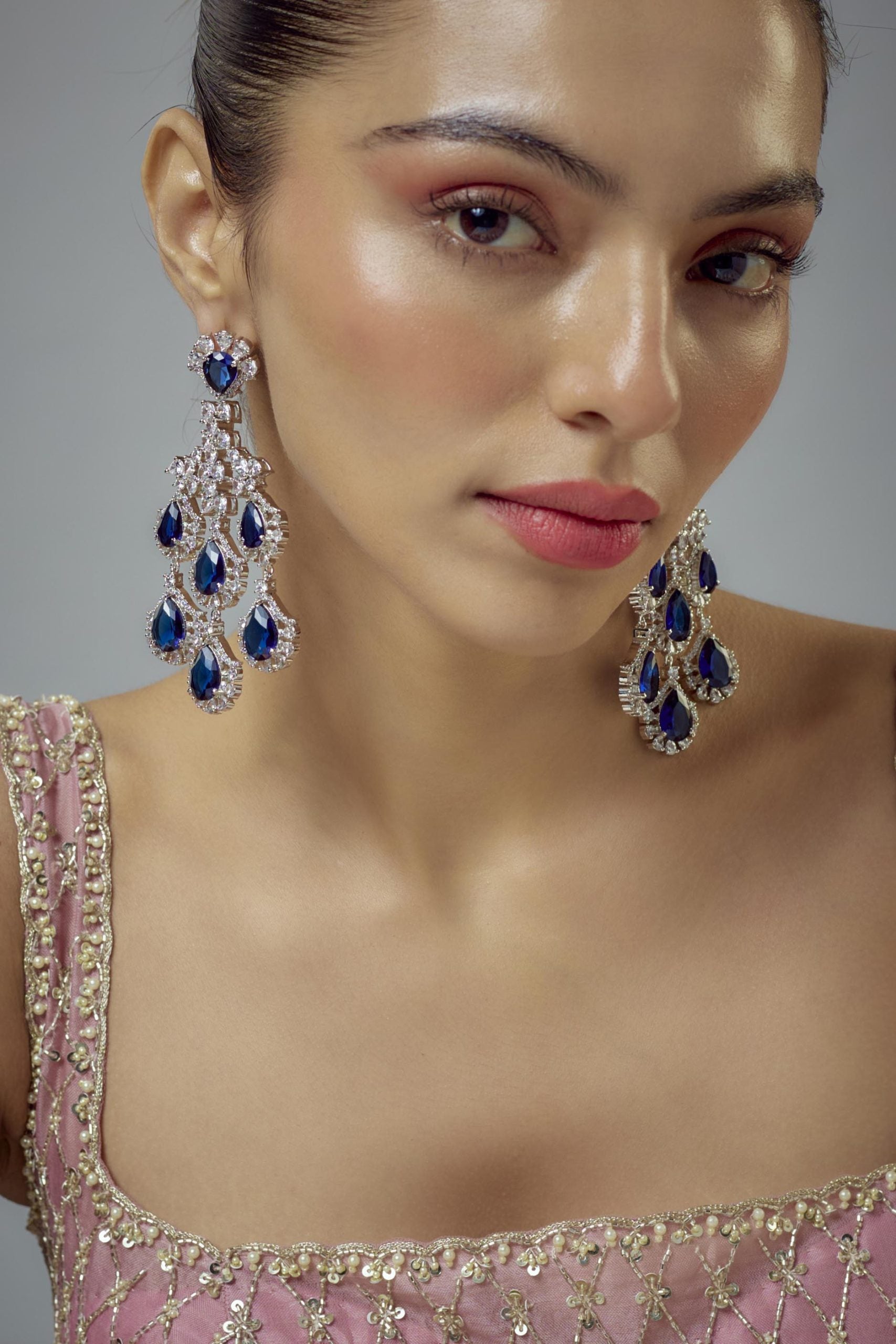 vivinia BY VIDHI MEHRA Zia Silver Plated Blue Zircon Womens Pair of Danglers Earrings (Freesize)