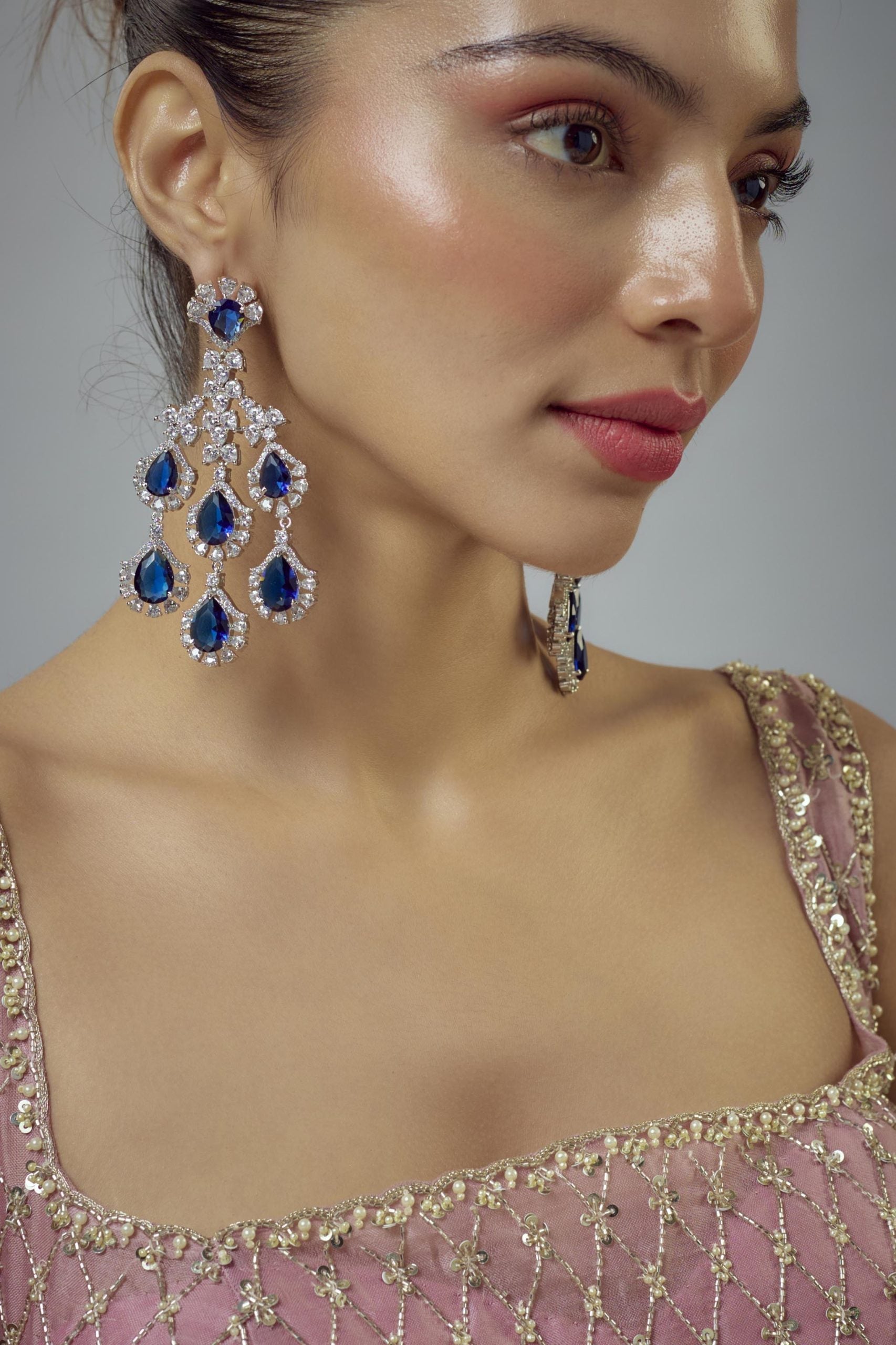 vivinia BY VIDHI MEHRA Zia Silver Plated Blue Zircon Womens Pair of Danglers Earrings (Freesize)