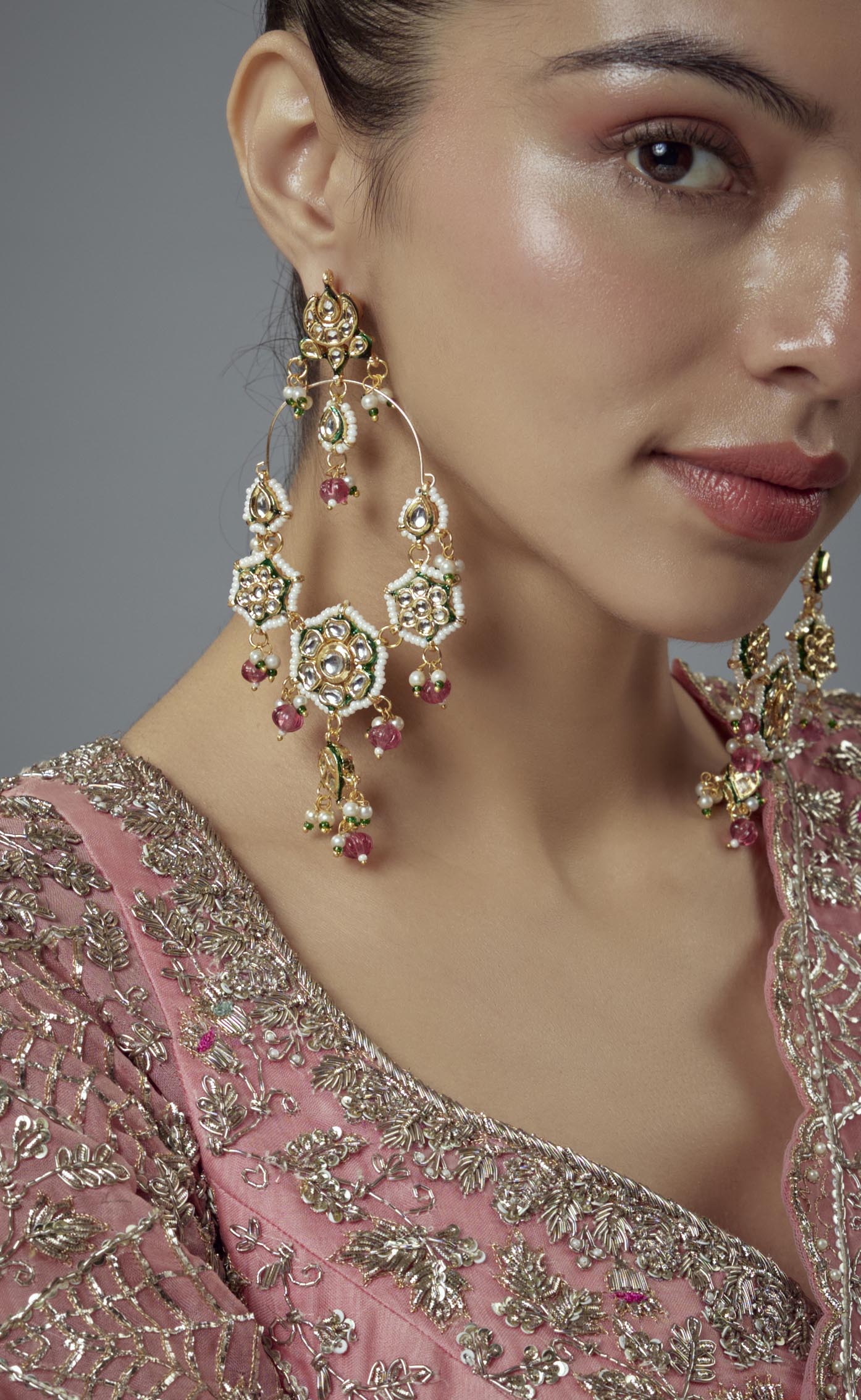 vivinia BY VIDHI MEHRA Saadgi Gold Plated Pink Kundan, Polki Womens Pair of Danglers Earrings (Freesize)