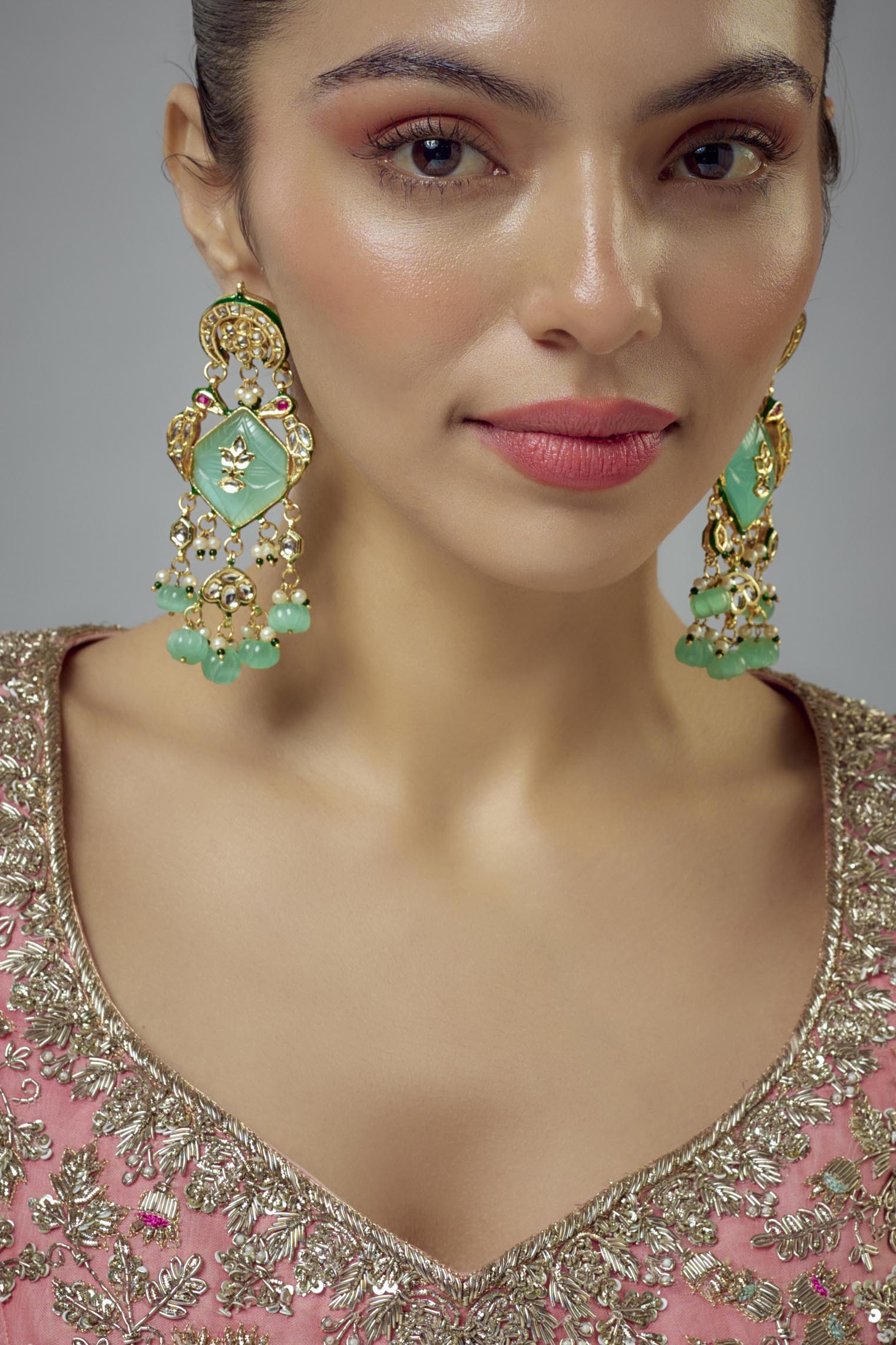 vivinia BY VIDHI MEHRA Saadgi Gold Plated Green Kundan, Polki Womens Pair of Danglers Earrings (Freesize)