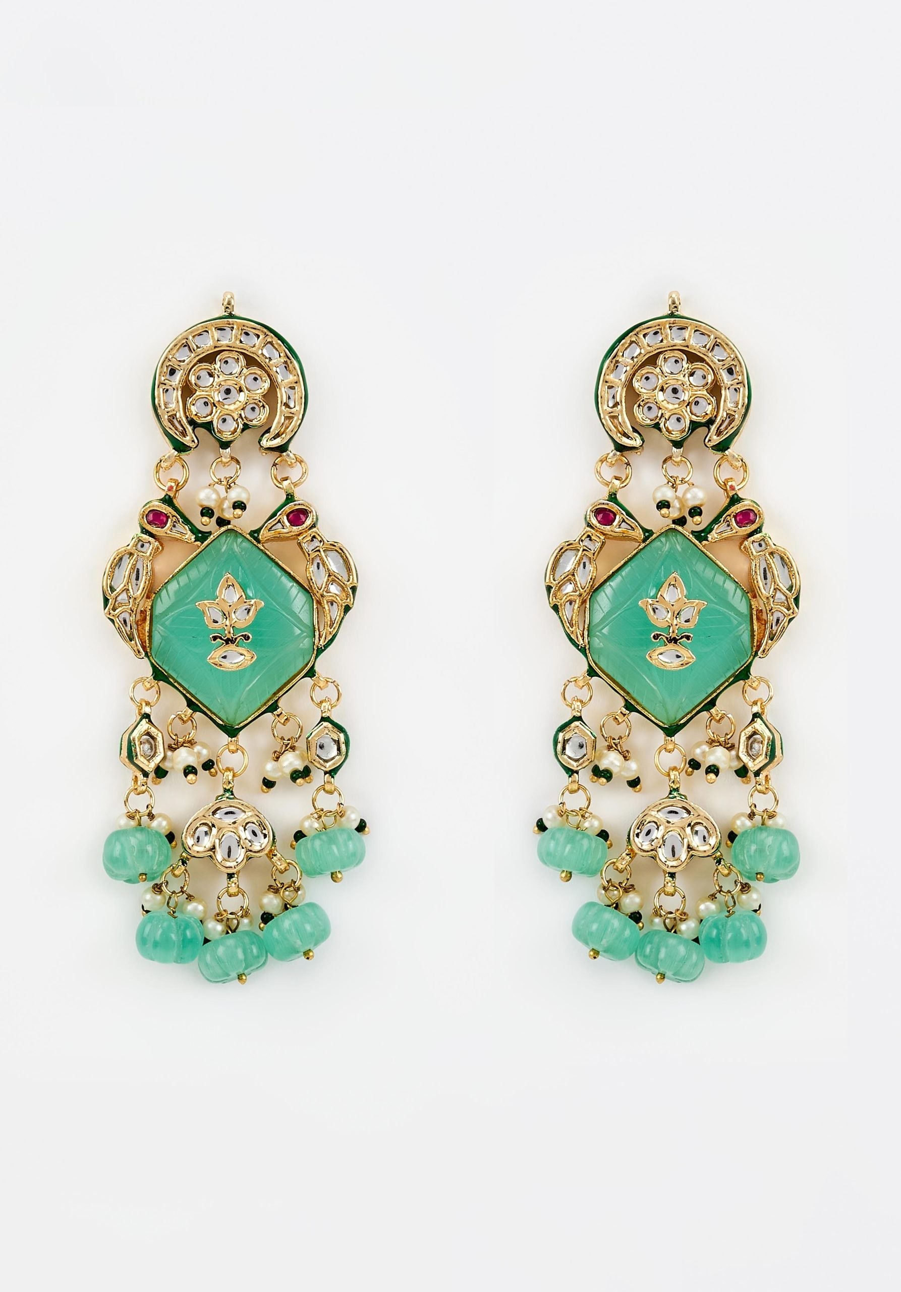 vivinia BY VIDHI MEHRA Saadgi Gold Plated Green Kundan, Polki Womens Pair of Danglers Earrings (Freesize)