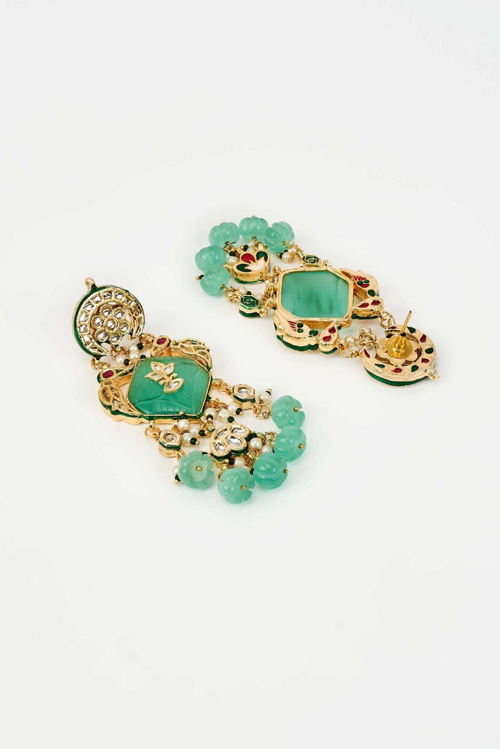 vivinia BY VIDHI MEHRA Saadgi Gold Plated Green Kundan, Polki Womens Pair of Danglers Earrings (Freesize)