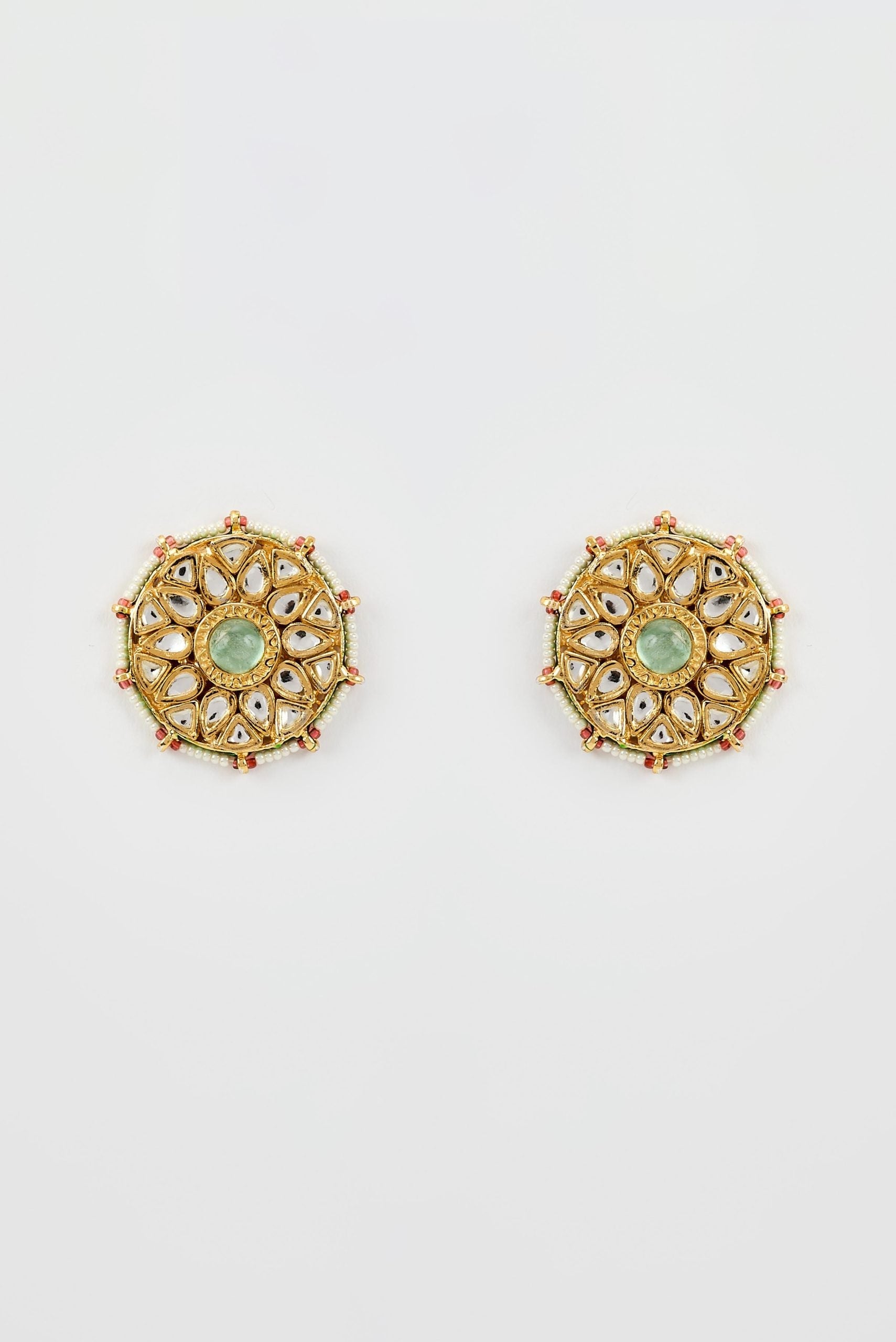 vivinia BY VIDHI MEHRA Saadgi Gold Plated Green Kundan, Polki Womens Pair of Studs Earrings (Freesize)