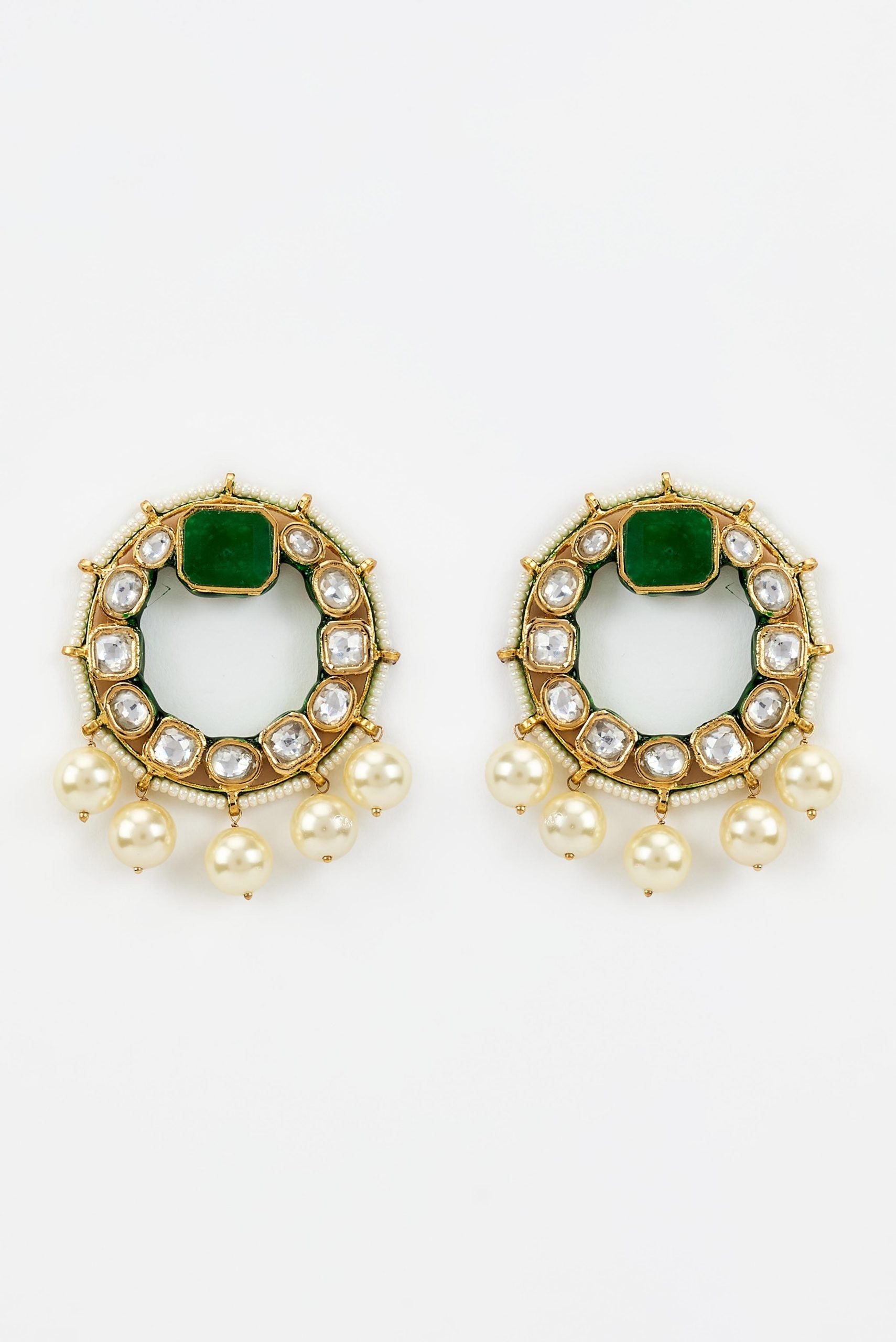 vivinia BY VIDHI MEHRA Saadgi Gold Plated Green Kundan, Polki Womens Pair of Drop Earrings (Freesize)