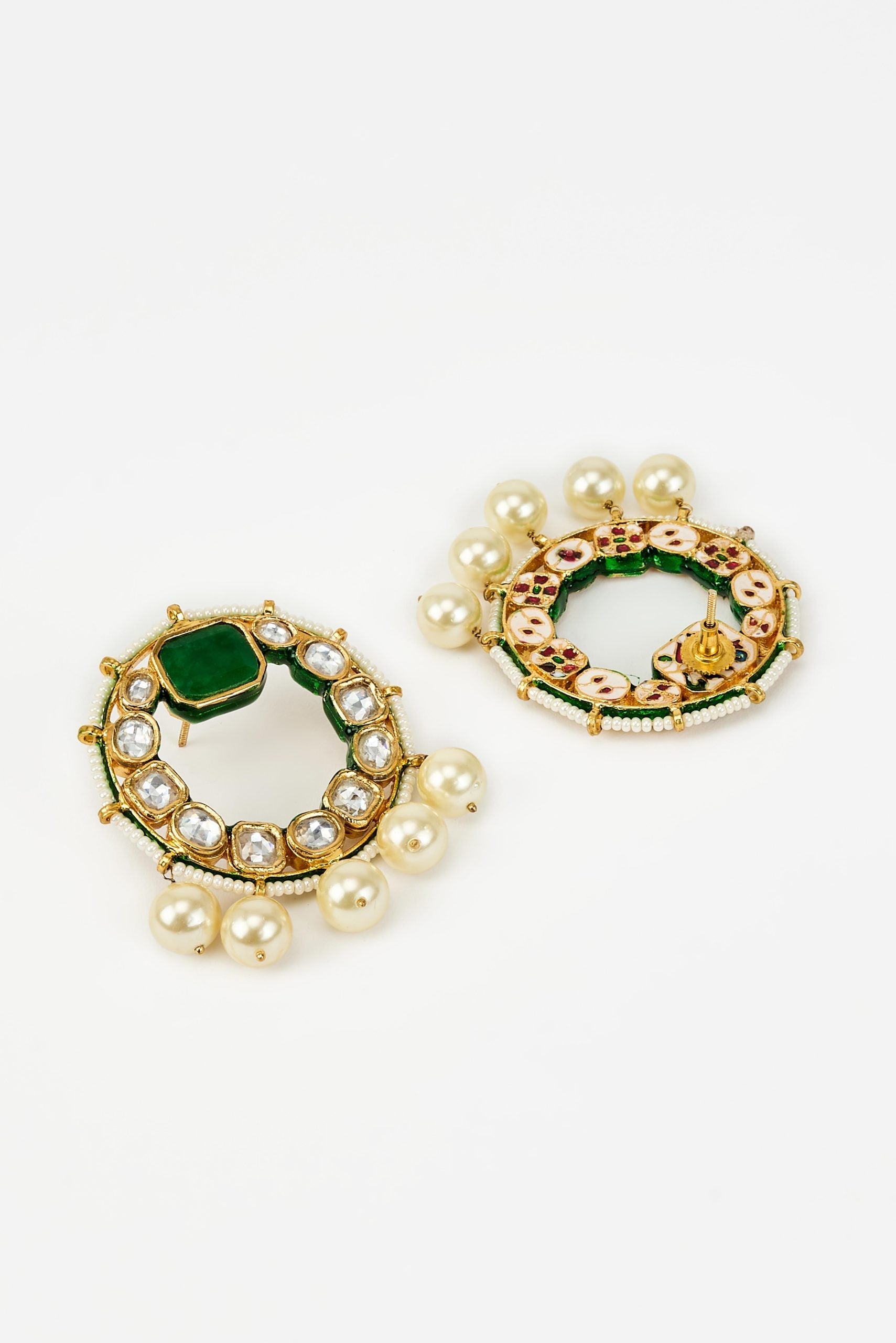 vivinia BY VIDHI MEHRA Saadgi Gold Plated Green Kundan, Polki Womens Pair of Drop Earrings (Freesize)