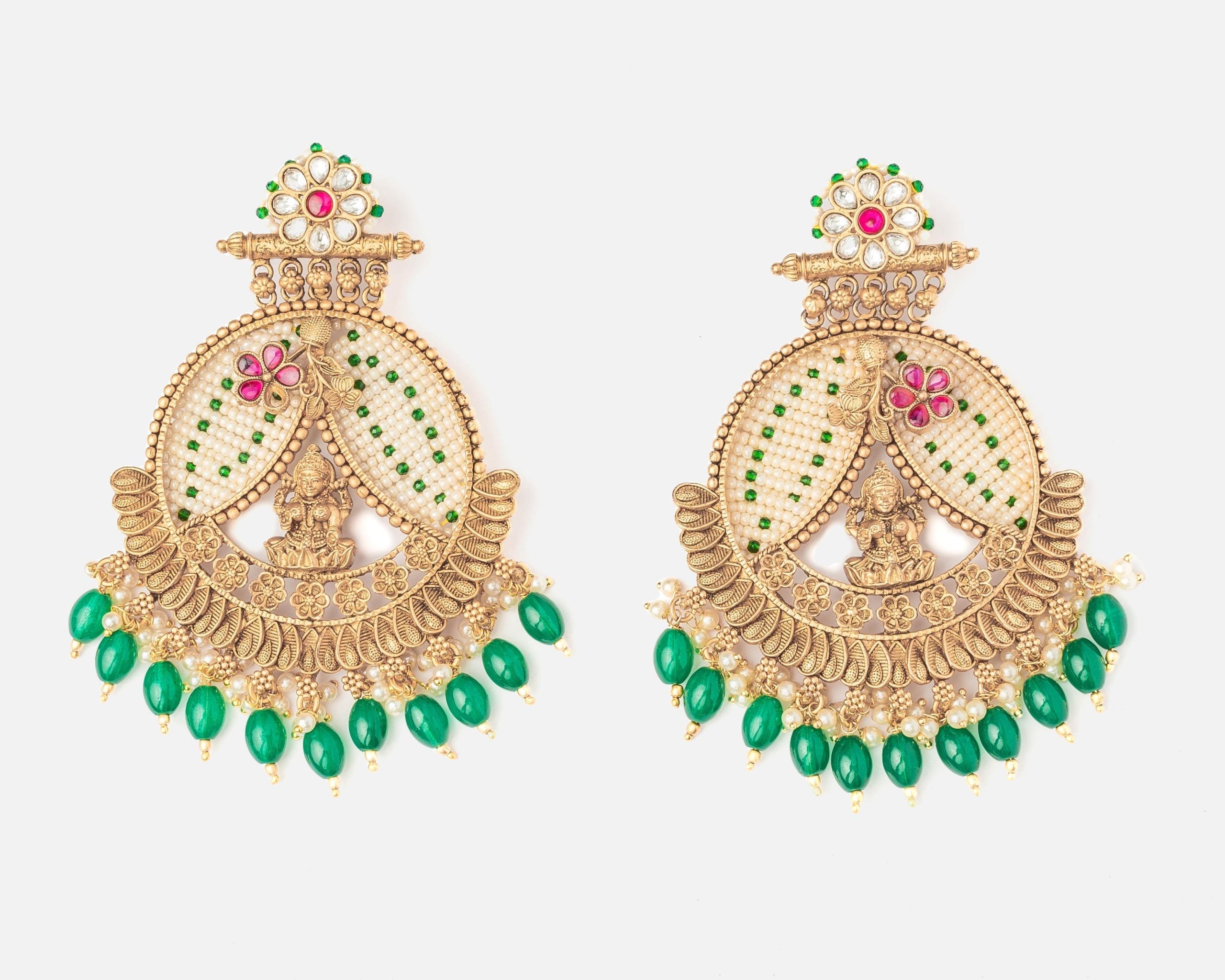 vivinia BY VIDHI MEHRA ISMAARH 2.0 Gold/Green Womens Pair of Chandbali Earrings