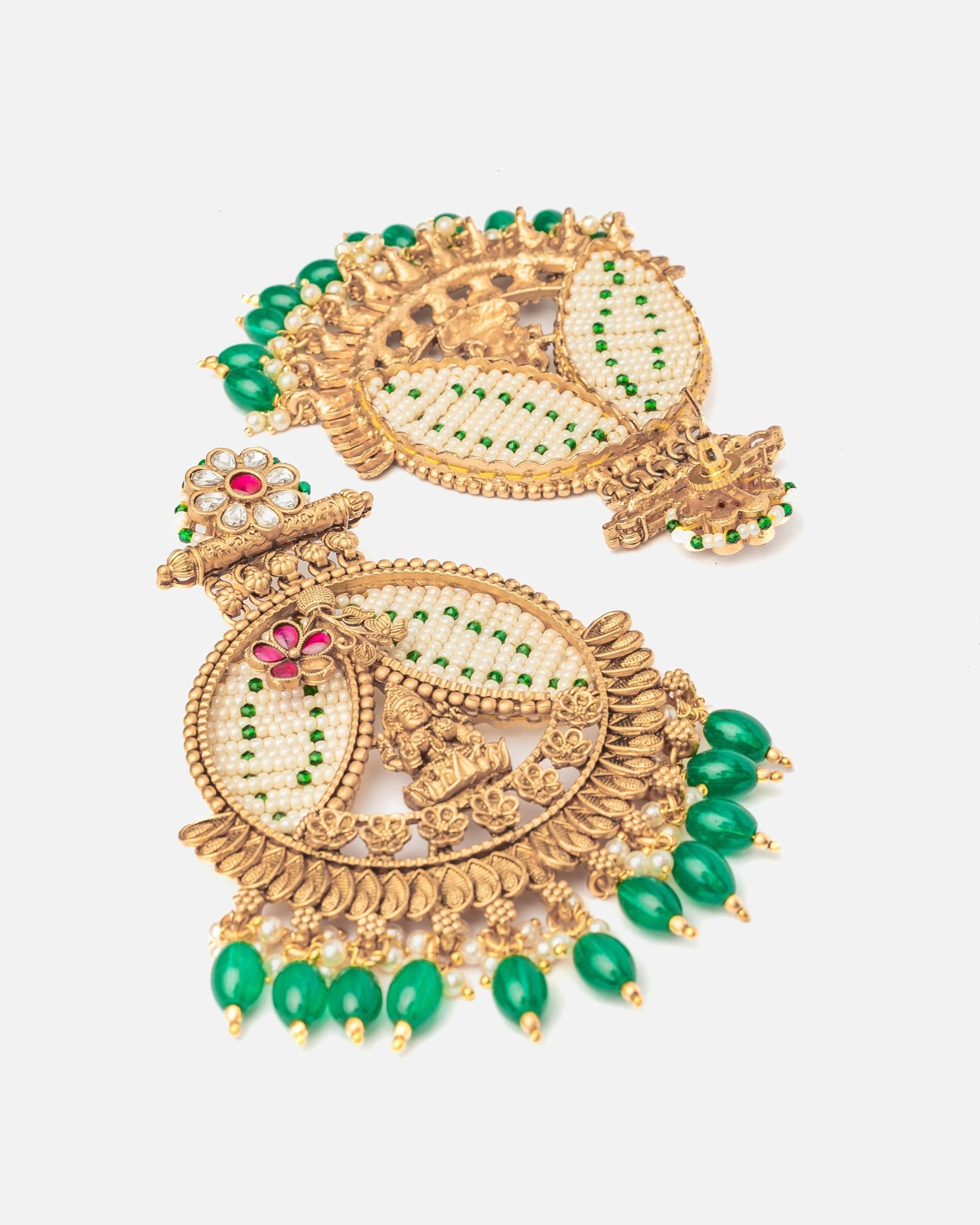 vivinia BY VIDHI MEHRA ISMAARH 2.0 Gold/Green Womens Pair of Chandbali Earrings