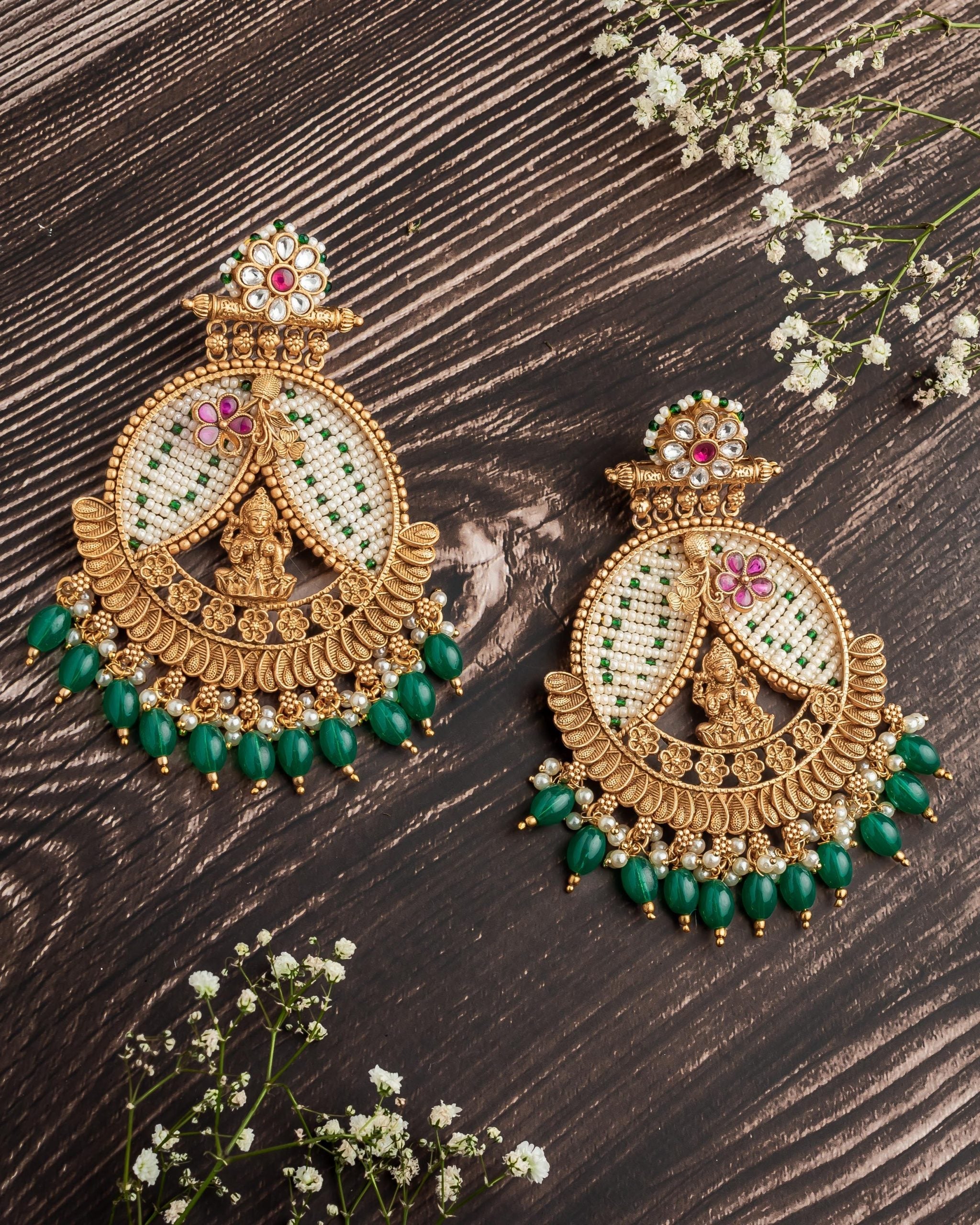 vivinia BY VIDHI MEHRA ISMAARH 2.0 Gold/Green Womens Pair of Chandbali Earrings