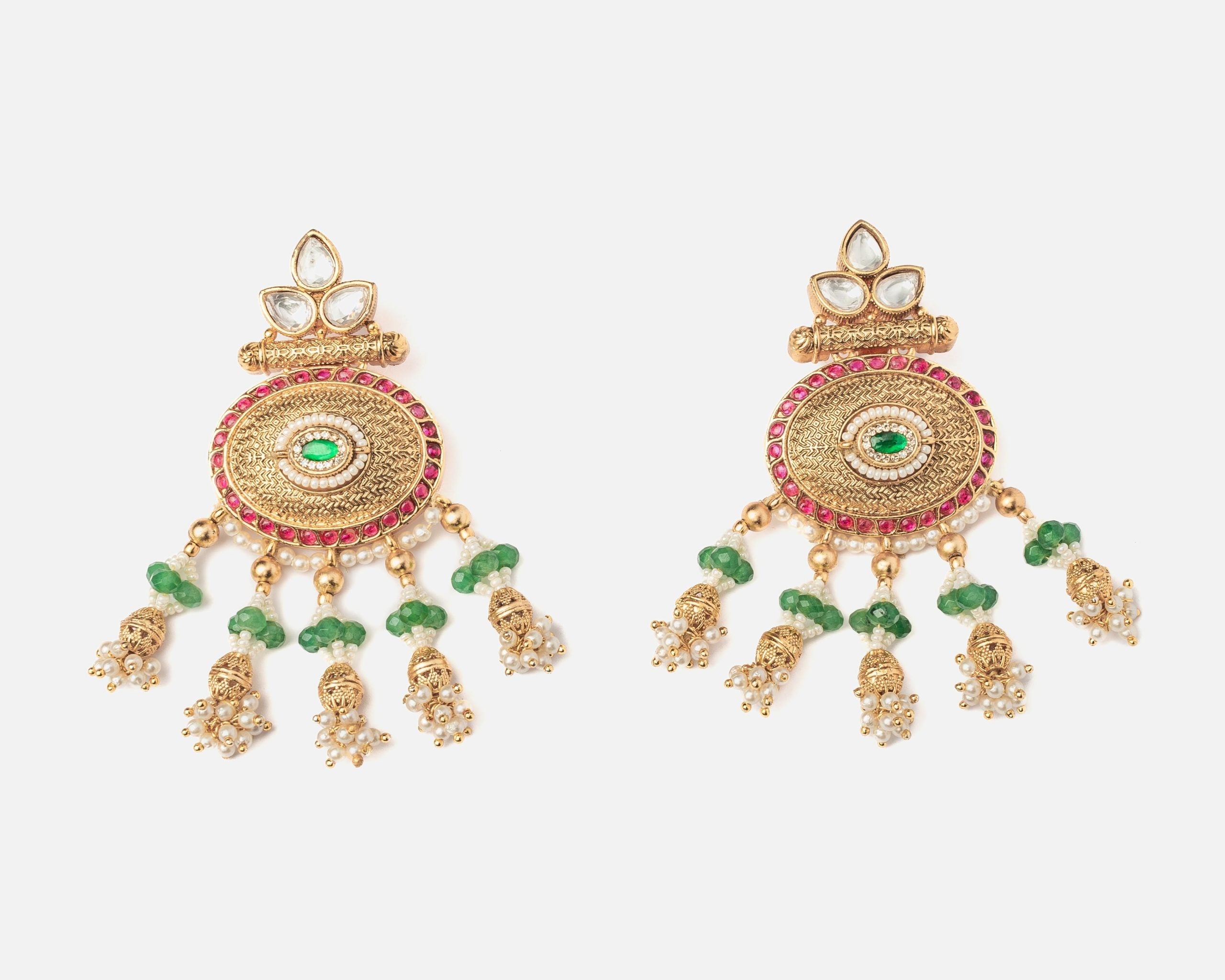 vivinia BY VIDHI MEHRA ISMAARH 2.0 Gold/Green Womens Pair of Chandbali Earrings