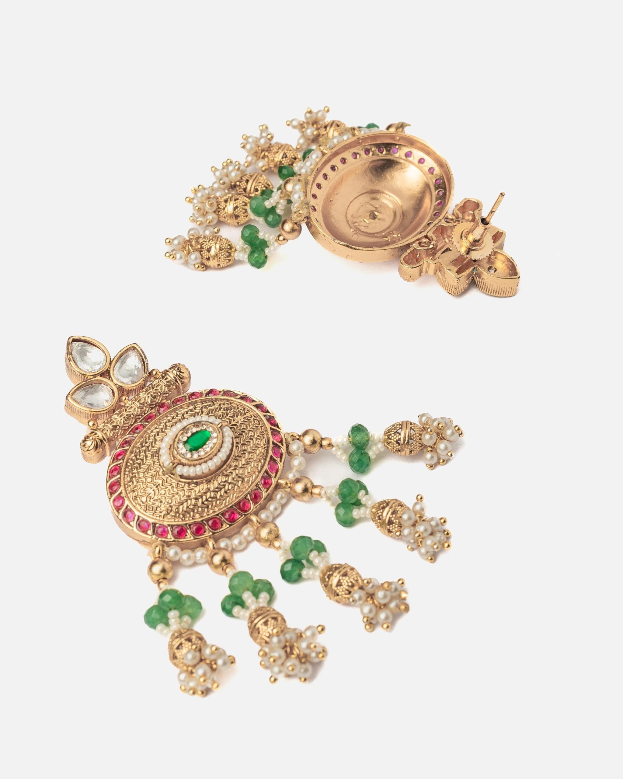 vivinia BY VIDHI MEHRA ISMAARH 2.0 Gold/Green Womens Pair of Chandbali Earrings