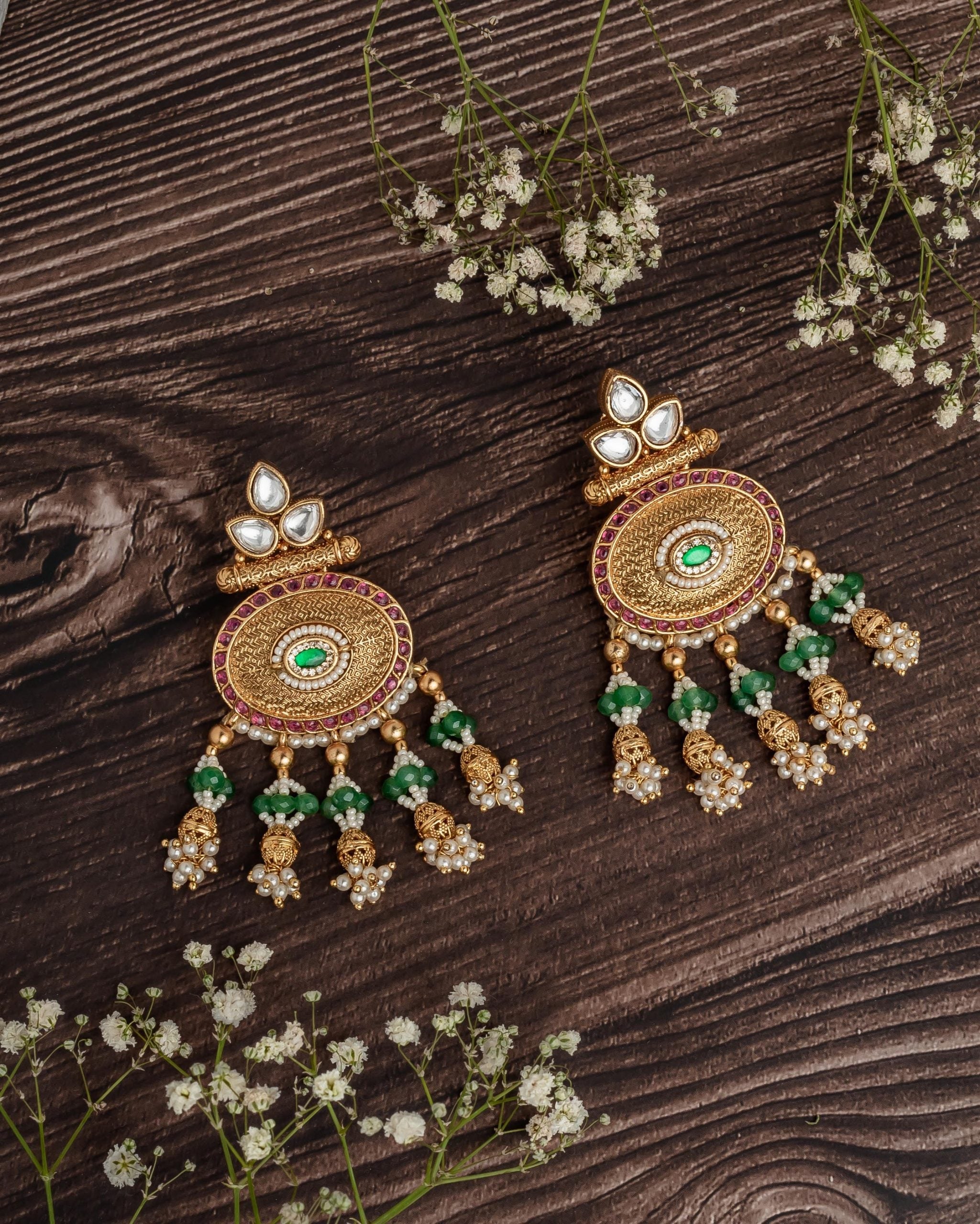 vivinia BY VIDHI MEHRA ISMAARH 2.0 Gold/Green Womens Pair of Chandbali Earrings