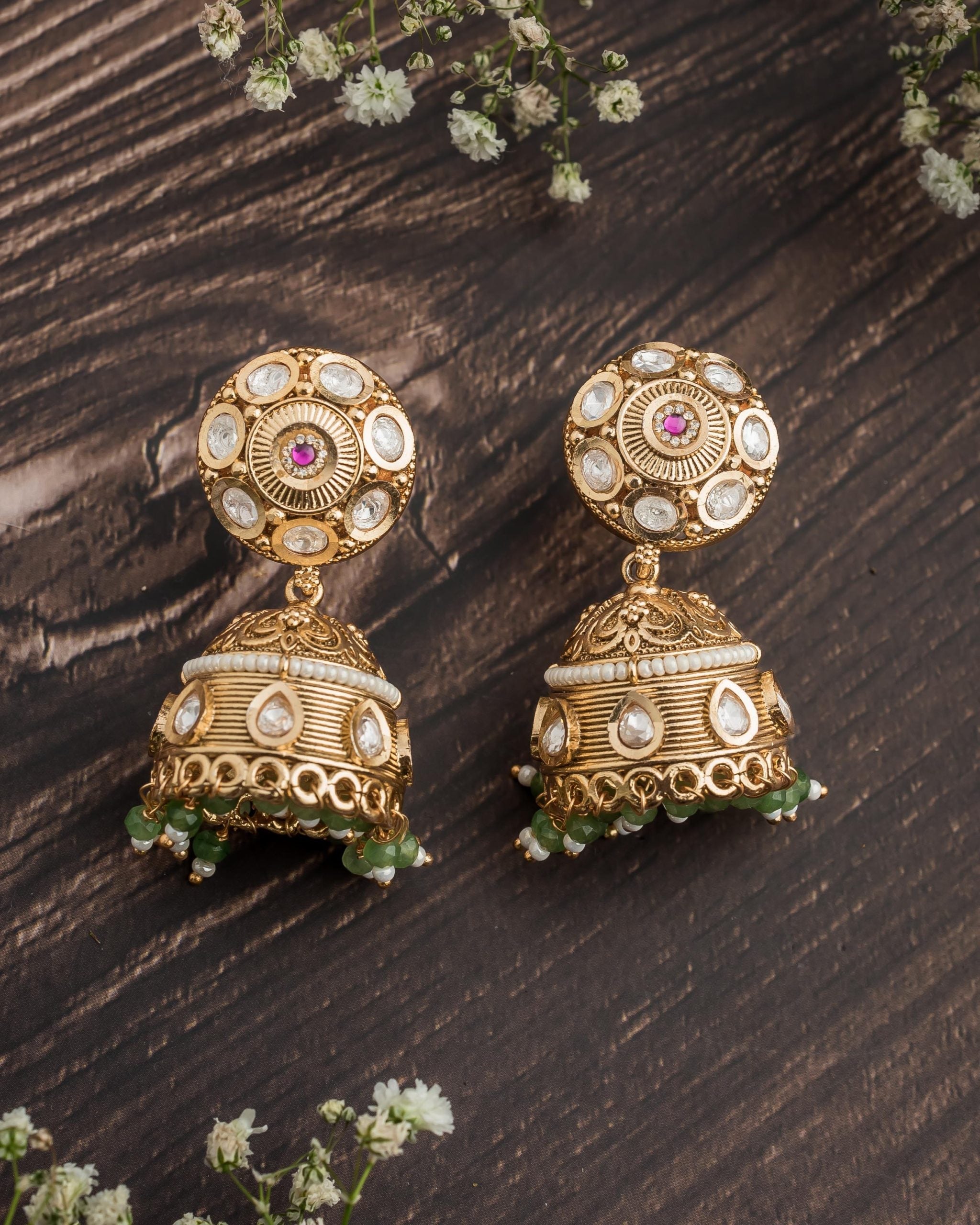 vivinia BY VIDHI MEHRA ISMAARH 2.0 Gold/Green Womens Pair of Jhumka Earrings