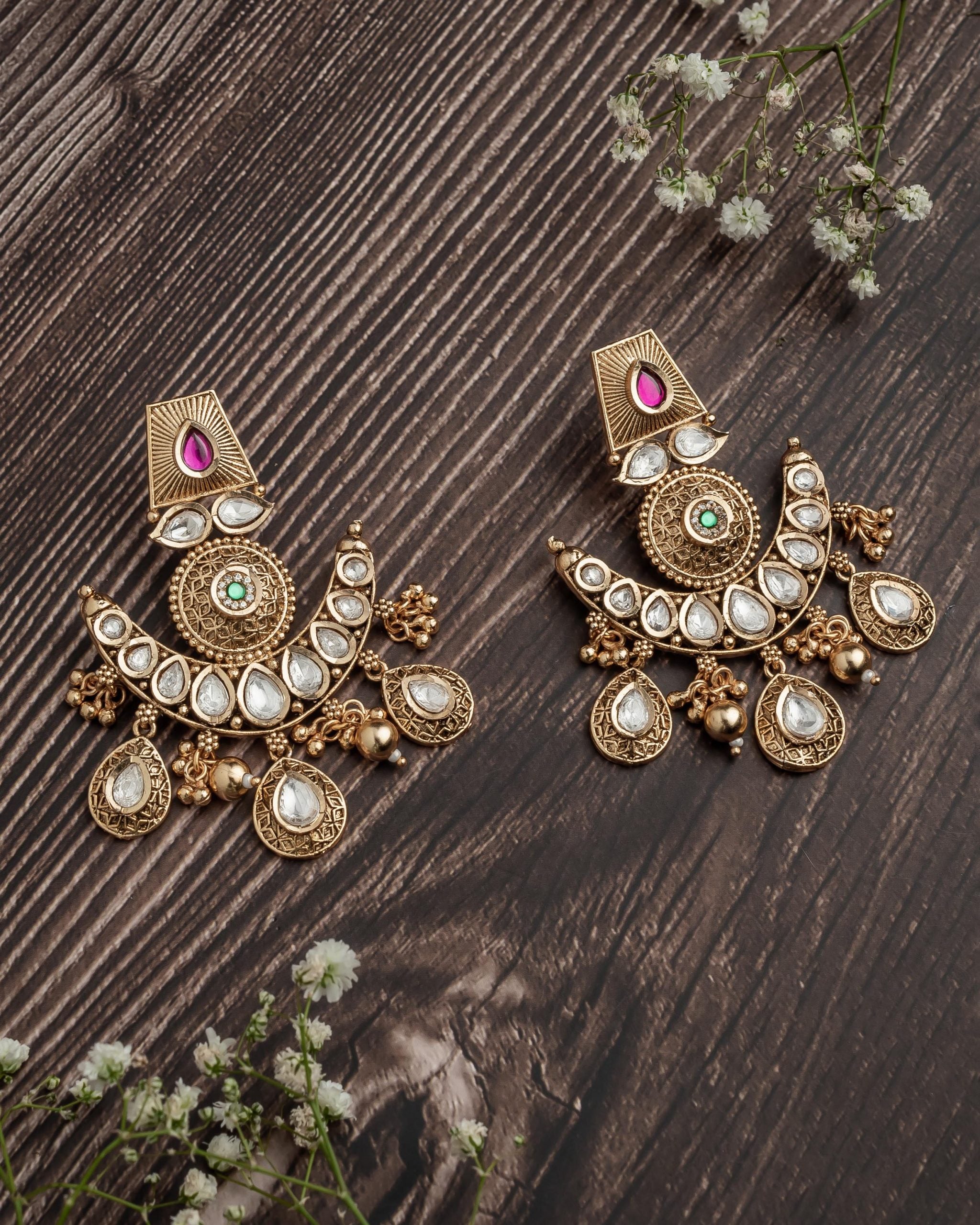 vivinia BY VIDHI MEHRA ISMAARH 2.0 Gold/Pink Womens Pair of Chandbali Earrings