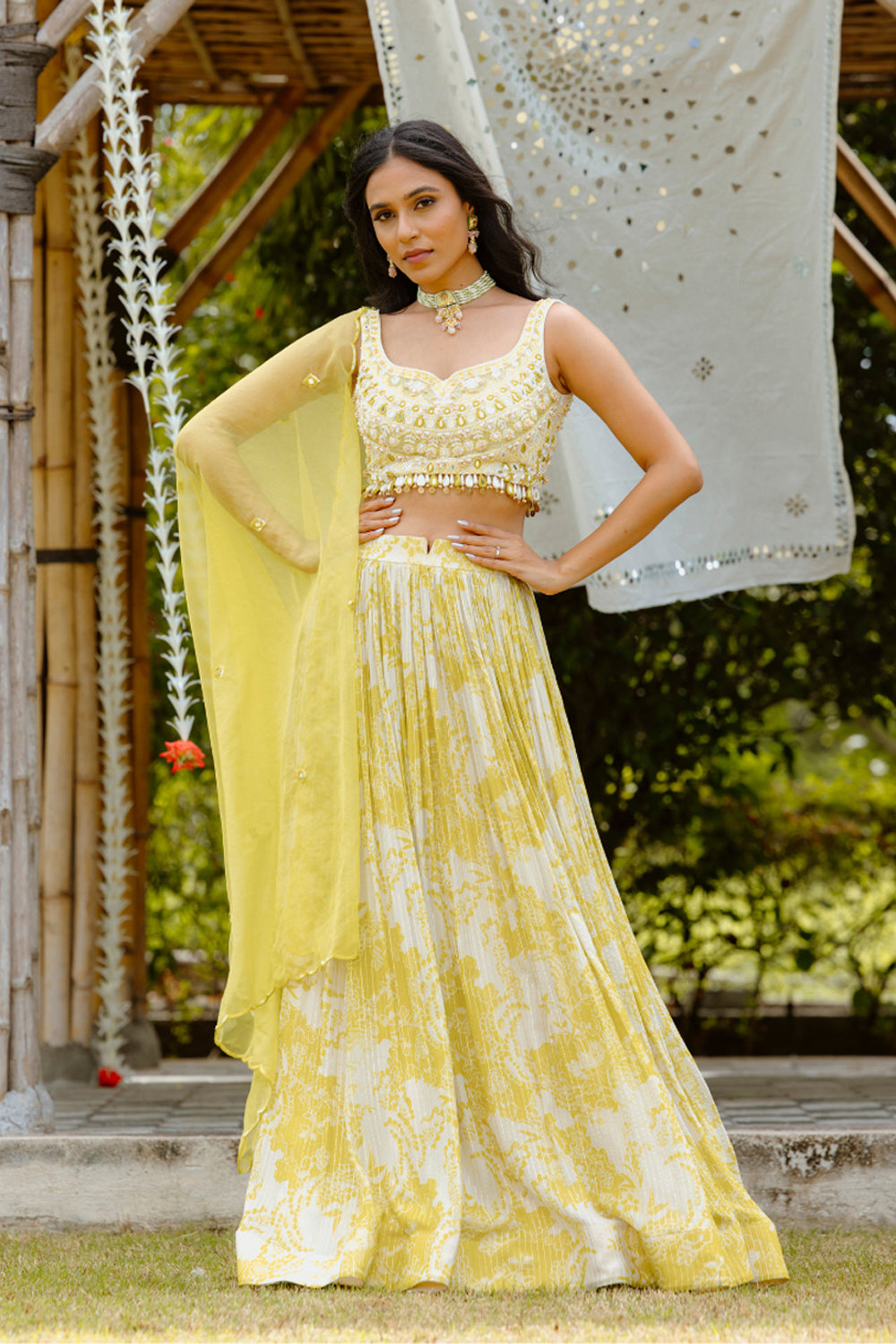 Olive Yellow Printed Lehenga Set - Auraya Fashion - Vana Ethnics - #tag1# - #tag2# - #tag3# - #tag3#