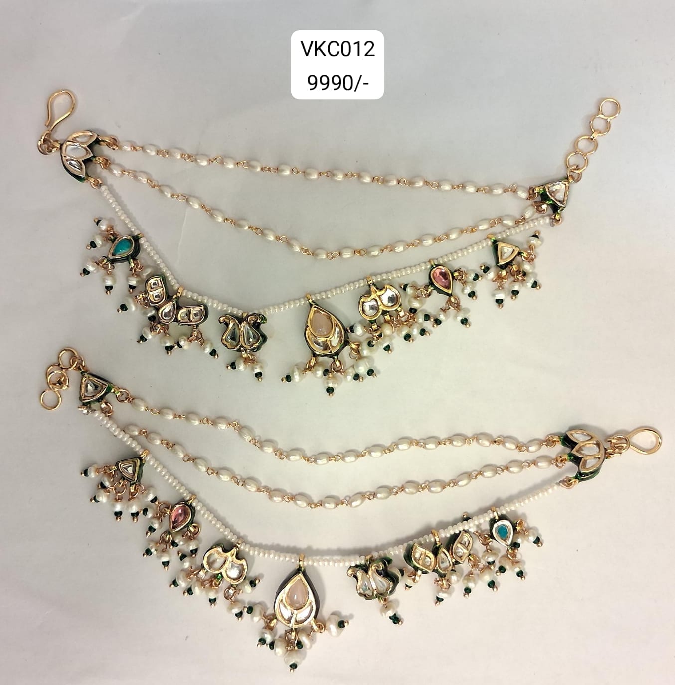 Pearl Kundan Motif Layered Kaan Chain Pair