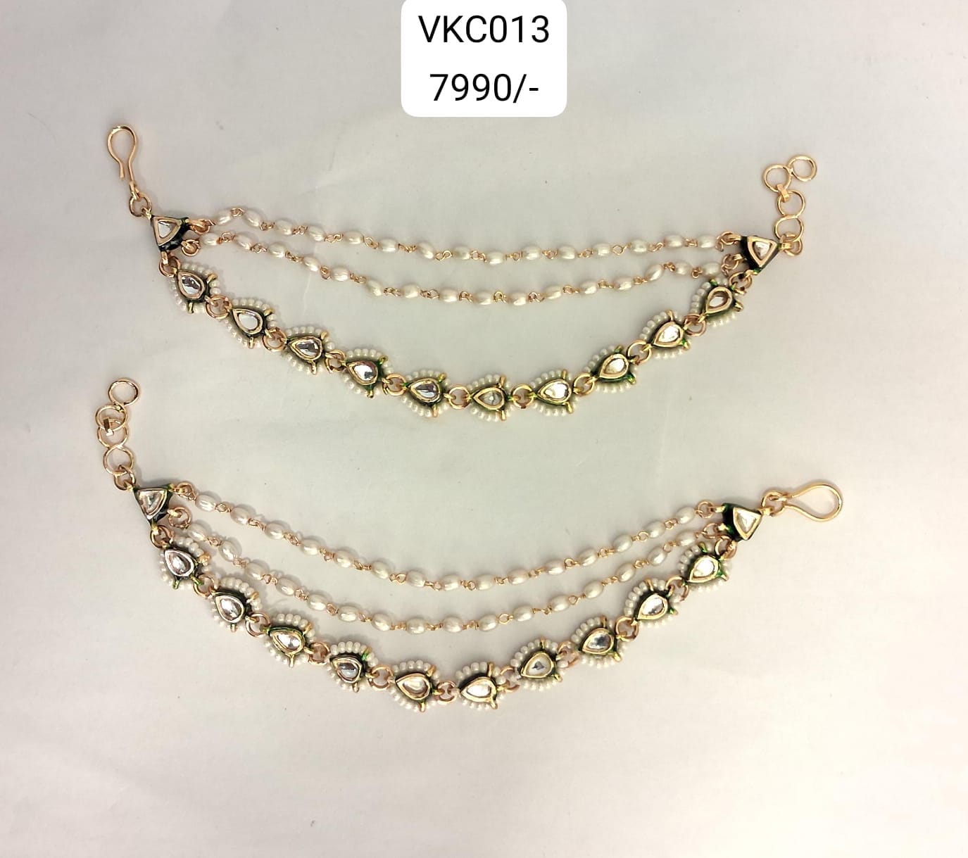 Pearl Kundan Teardrop Layered Kaan Chains
