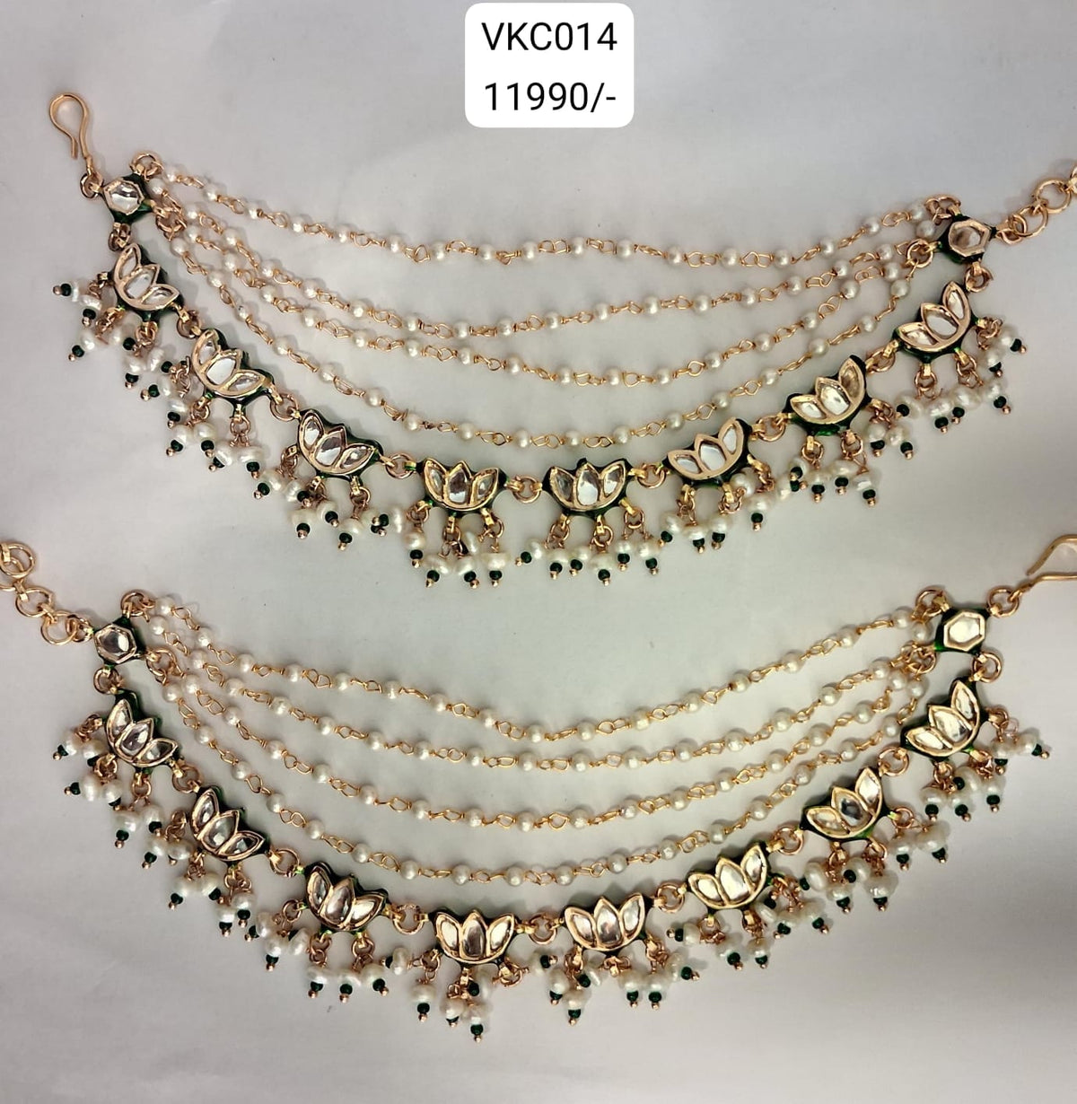 Pearl Kundan Lotus Layered Kaan Chain Pair