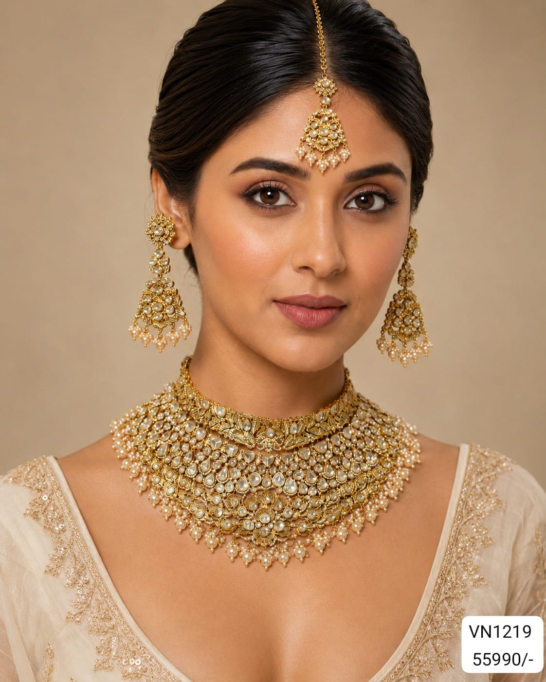 Sage Green Moissanite Long Two-Layered Necklace Set