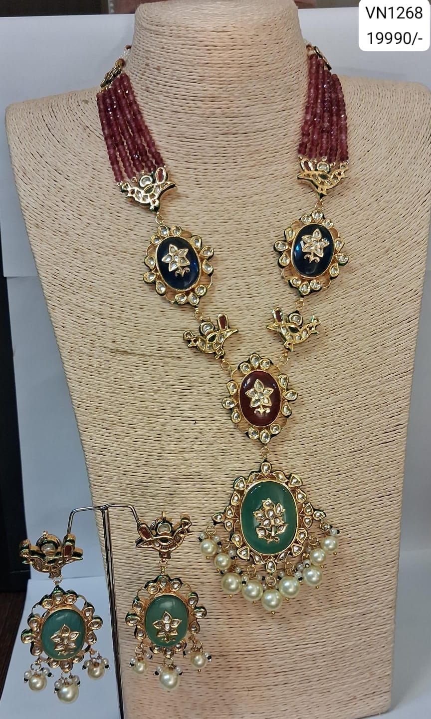 Kundan Beaded Long Necklace Set