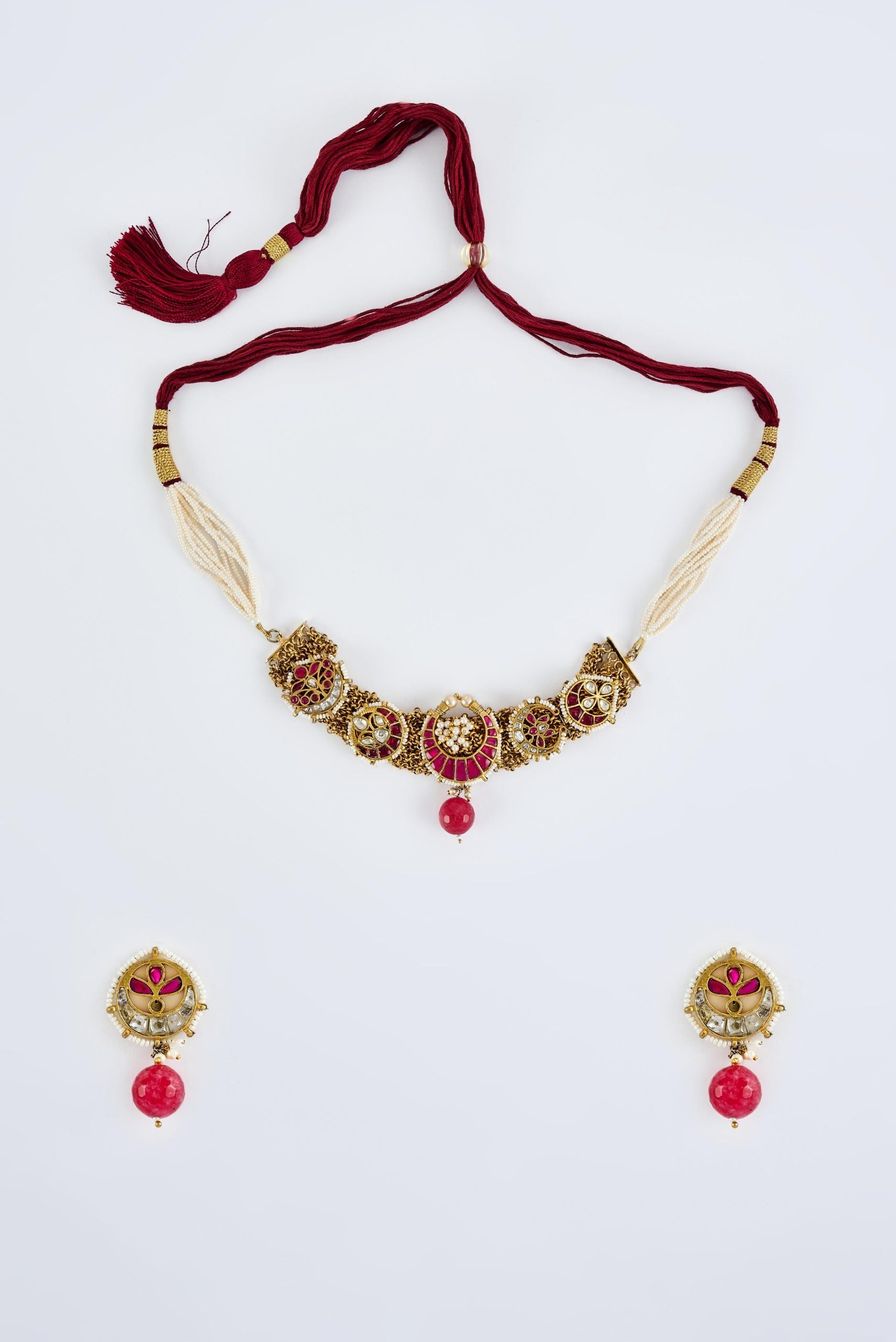 vivinia BY VIDHI MEHRA Morpankh Gold Plated Pink Womens Beaded Choker Necklace Set with Pair of Earrings (Freesize)