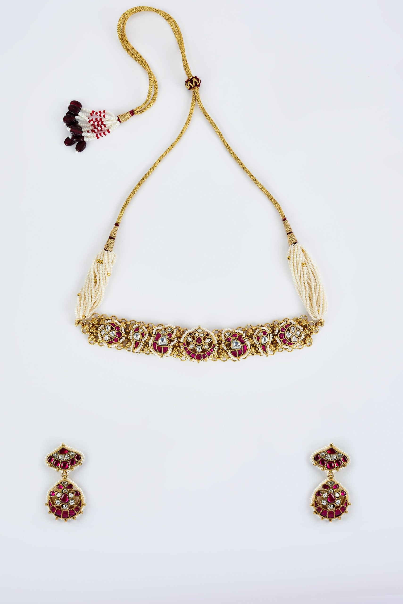 vivinia BY VIDHI MEHRA Morpankh Gold Plated Pink Womens Beaded Choker Necklace Set with Pair of Earrings (Freesize)