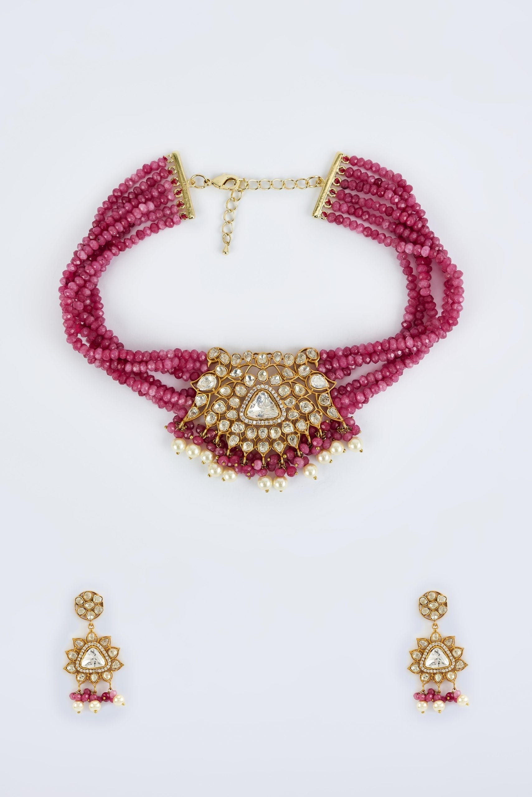 vivinia BY VIDHI MEHRA Antara Gold Plated Pink Womens Kundan, Polki Choker Necklace Set with Pair of Earrings (Freesize)