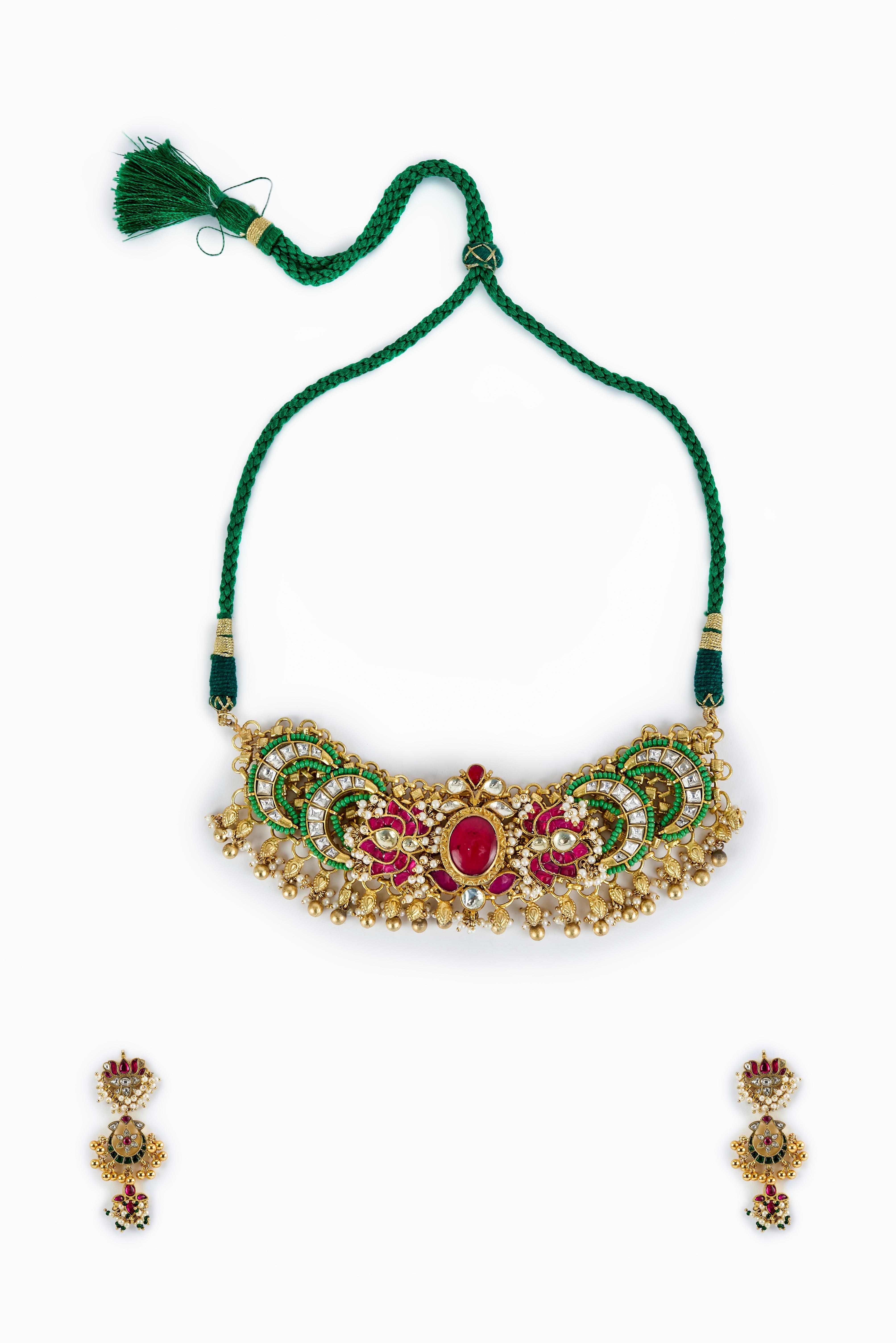 vivinia BY VIDHI MEHRA Morpankh Gold Plated Multi Womens Kundan, Polki Choker Necklace Set with Pair of Earrings (Freesize)