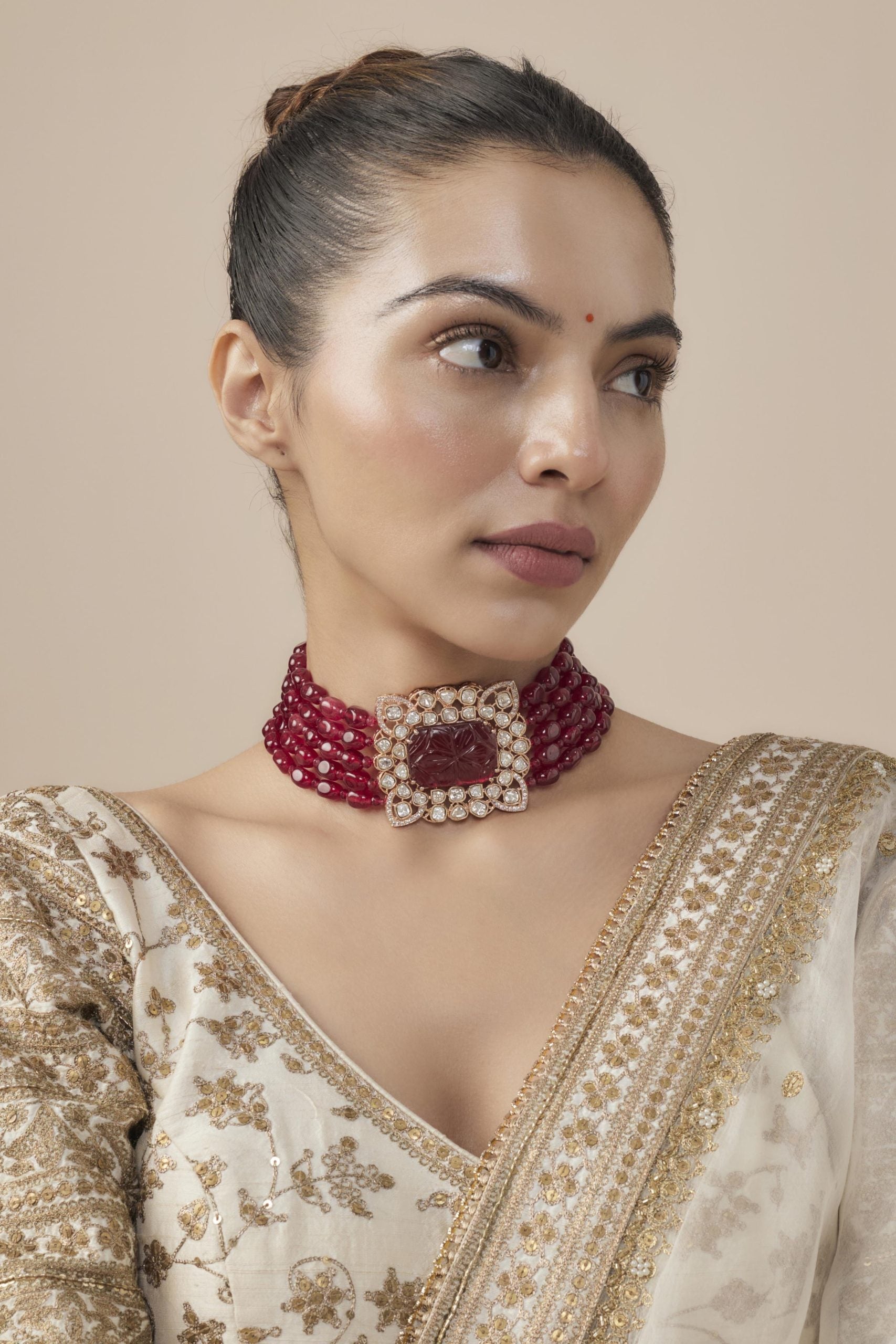 vivinia BY VIDHI MEHRA Antara Gold Plated Red Womens Beaded Choker Necklace Set (Freesize)