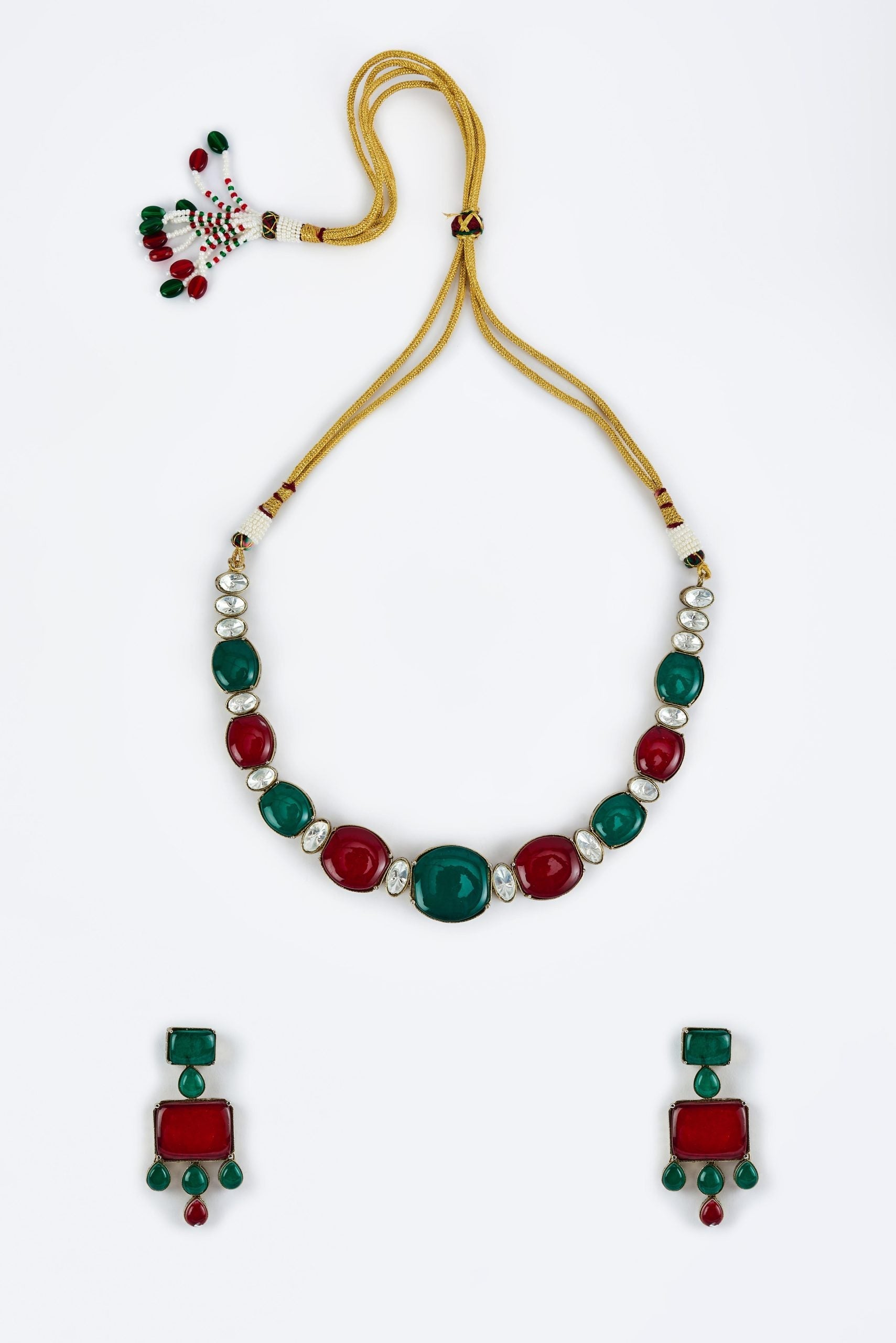 vivinia BY VIDHI MEHRA Florence Green & Red Red Womens Contemporary Choker Necklace Set with Pair of Earrings (Freesize)