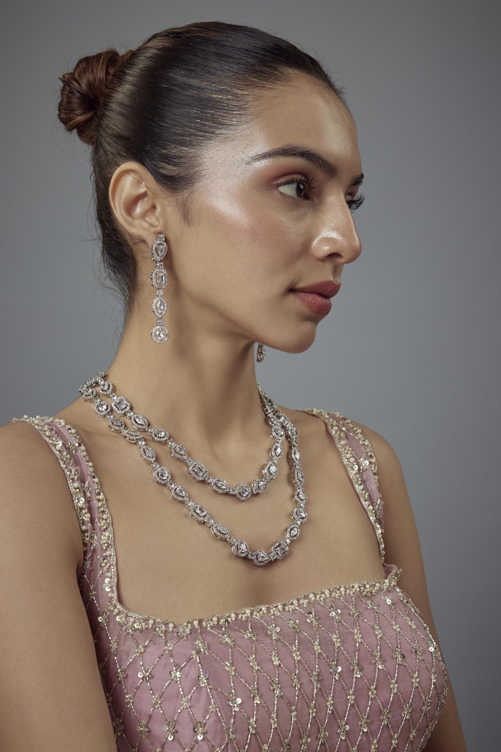 vivinia BY VIDHI MEHRA Zia Silver Plated Zircon Womens Long Necklace Set with Pair of Earrings (Freesize)