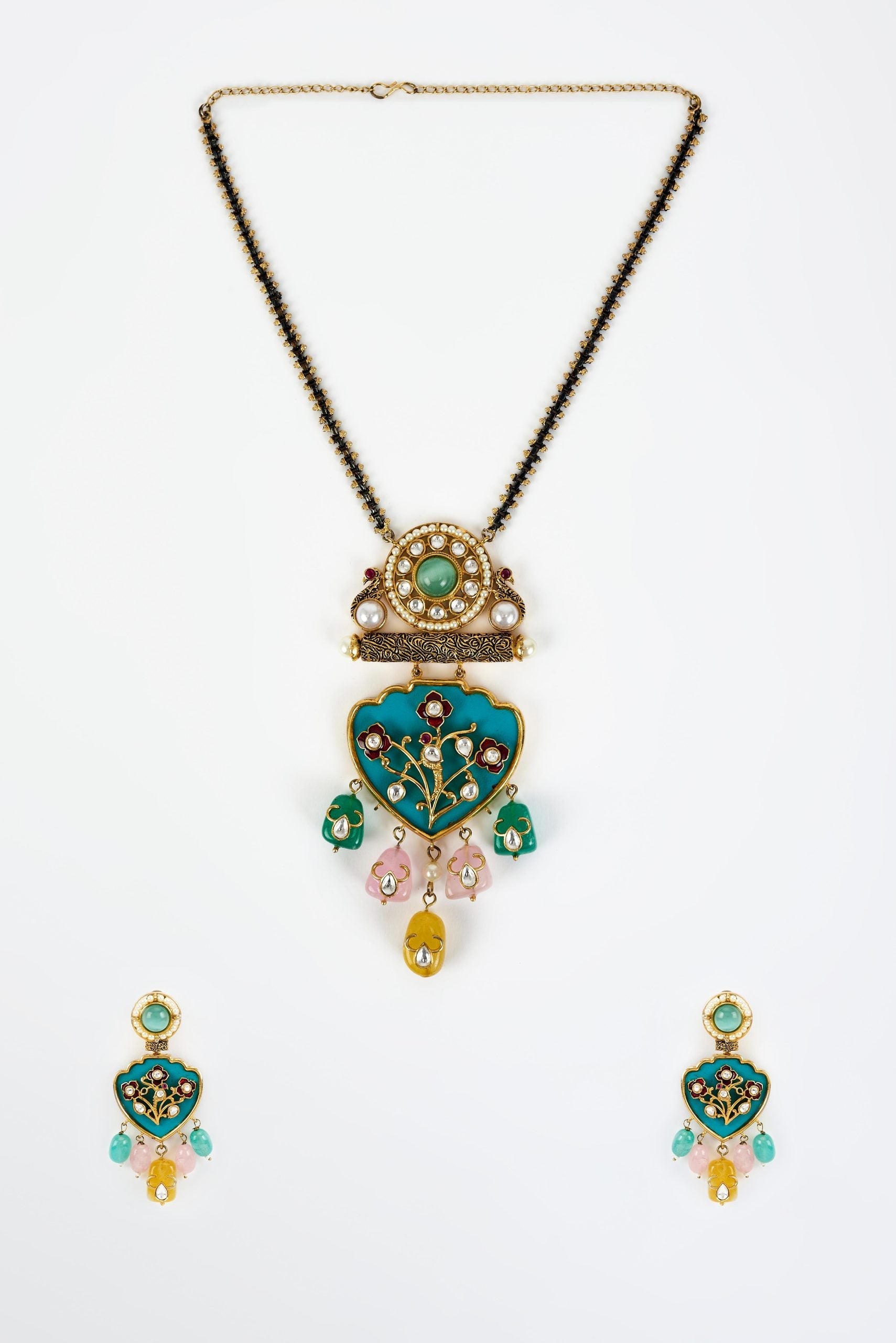 vivinia BY VIDHI MEHRA Saadgi Gold Plated Green Kundan, Polki Womens Long Necklace Set with Pair of Earrings (Freesize)