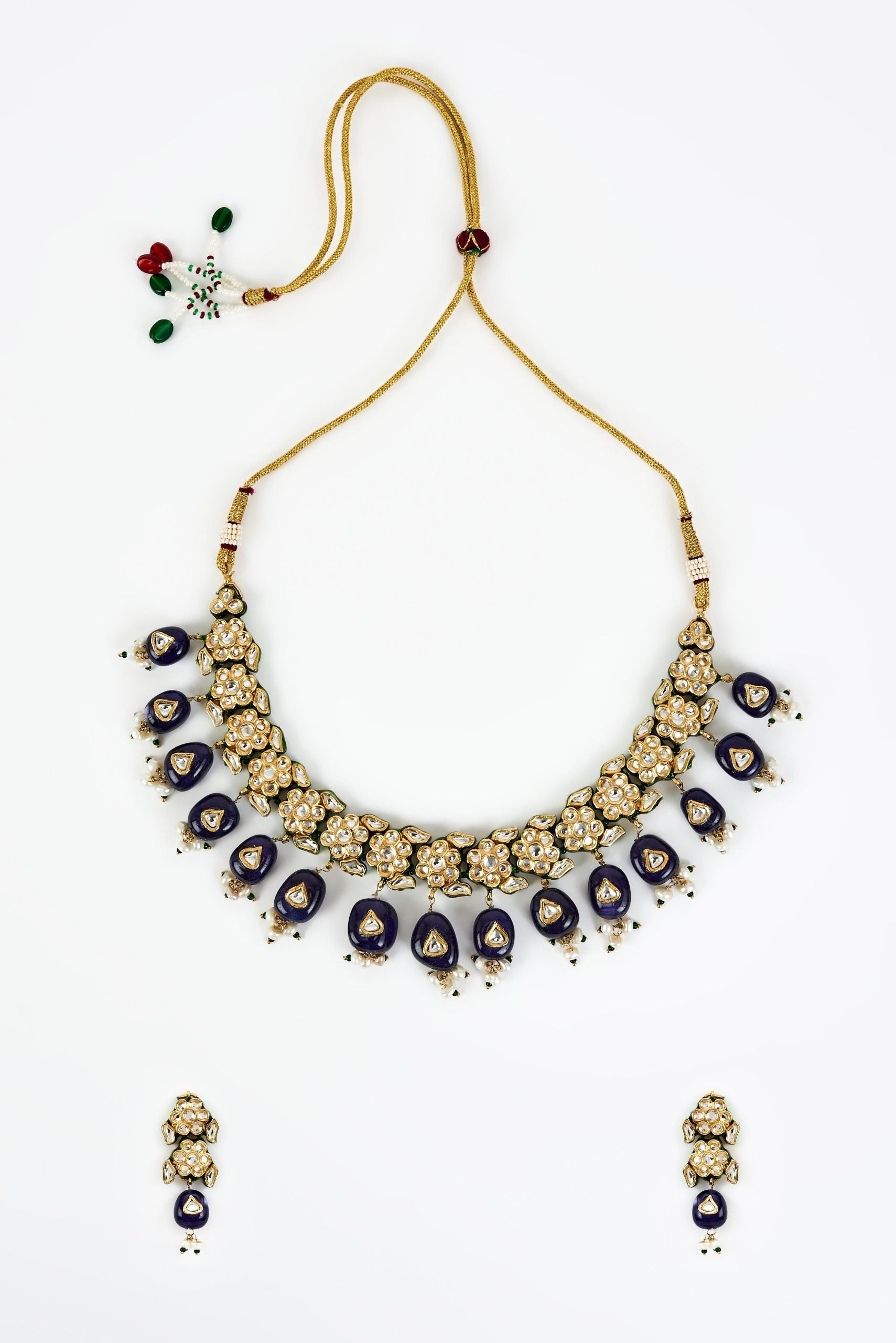 vivinia BY VIDHI MEHRA Saadgi Gold Plated Blue Kundan, Polki Womens Choker Necklace Set with Pair of Earrings (Freesize)